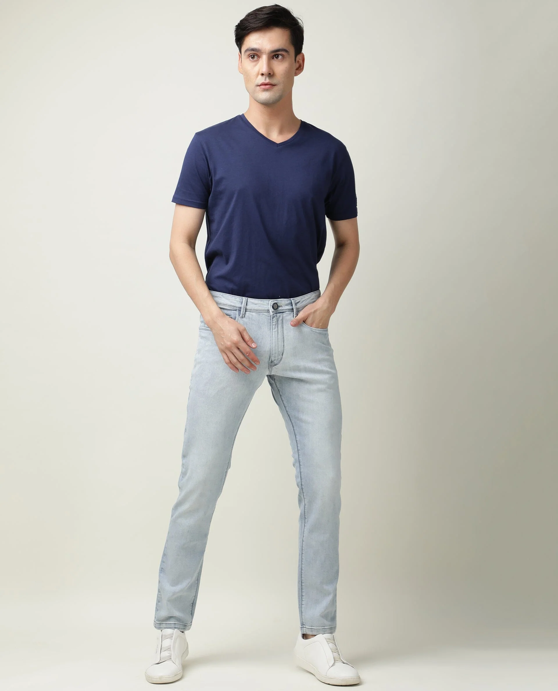 Rare Rabbit Men's Dallas Blue Cotton Plain Hawk Slim Fit Jeans - Image 3