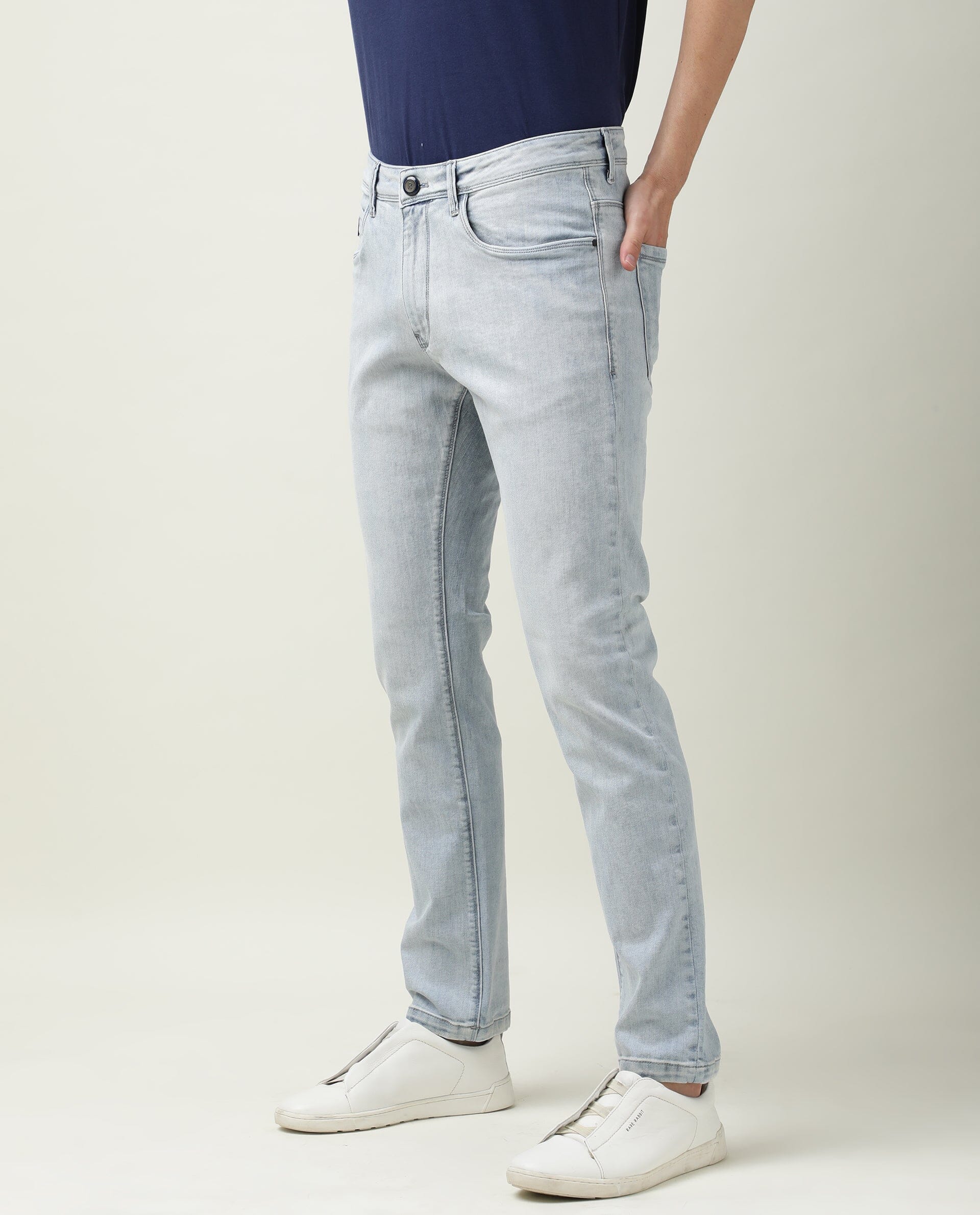 Rare Rabbit Men's Dallas Blue Cotton Plain Hawk Slim Fit Jeans - Image 4