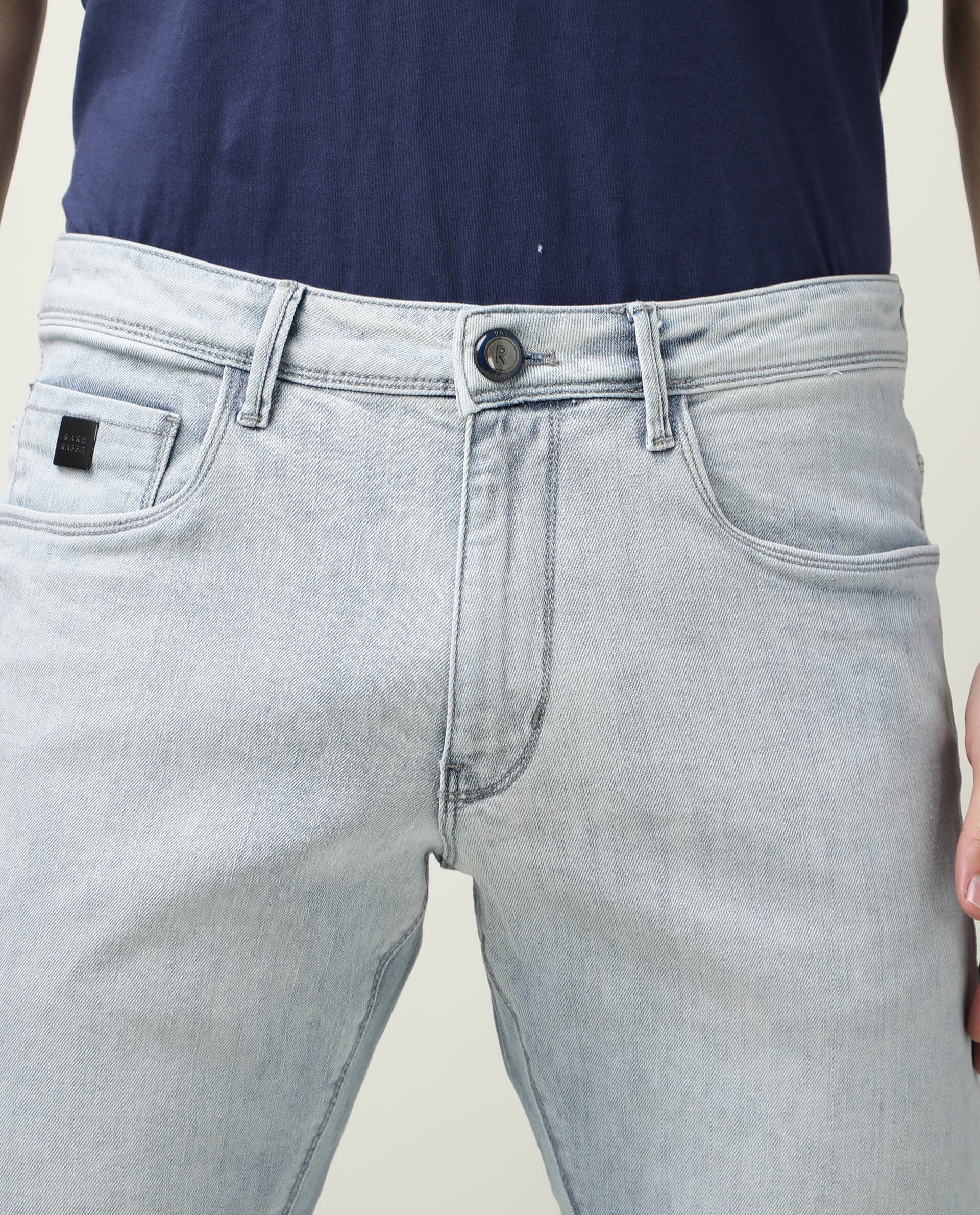 Rare Rabbit Men's Dallas Blue Cotton Plain Hawk Slim Fit Jeans - Image 5