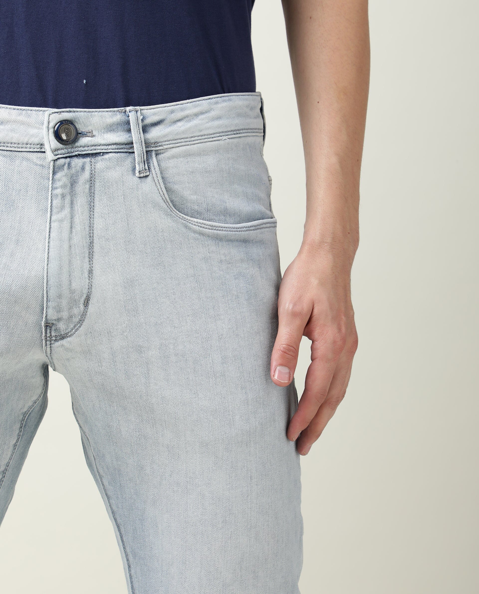 Rare Rabbit Men's Dallas Blue Cotton Plain Hawk Slim Fit Jeans - Image 6