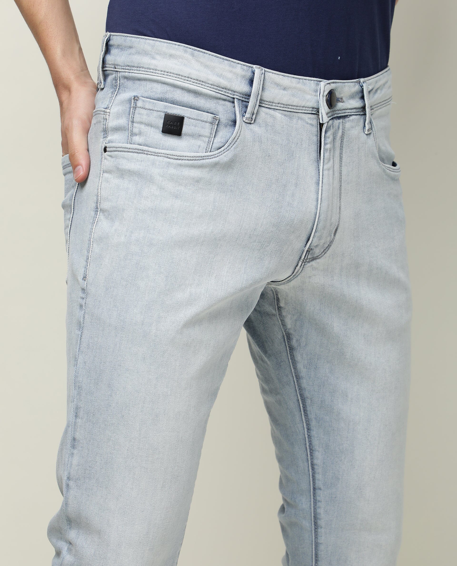 Rare Rabbit Men's Dallas Blue Cotton Plain Hawk Slim Fit Jeans - Image 8