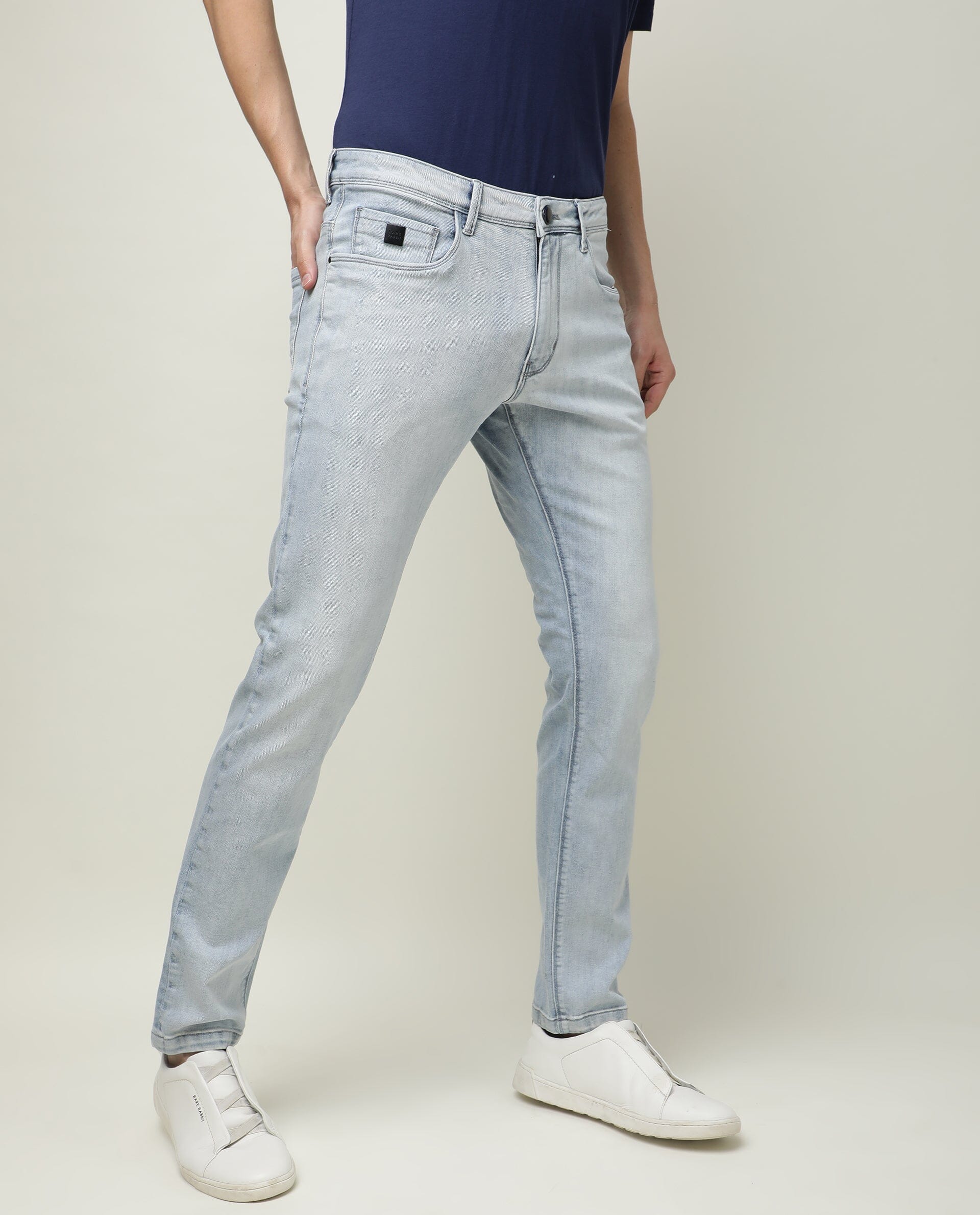 Rare Rabbit Men's Dallas Blue Cotton Plain Hawk Slim Fit Jeans - Image 9