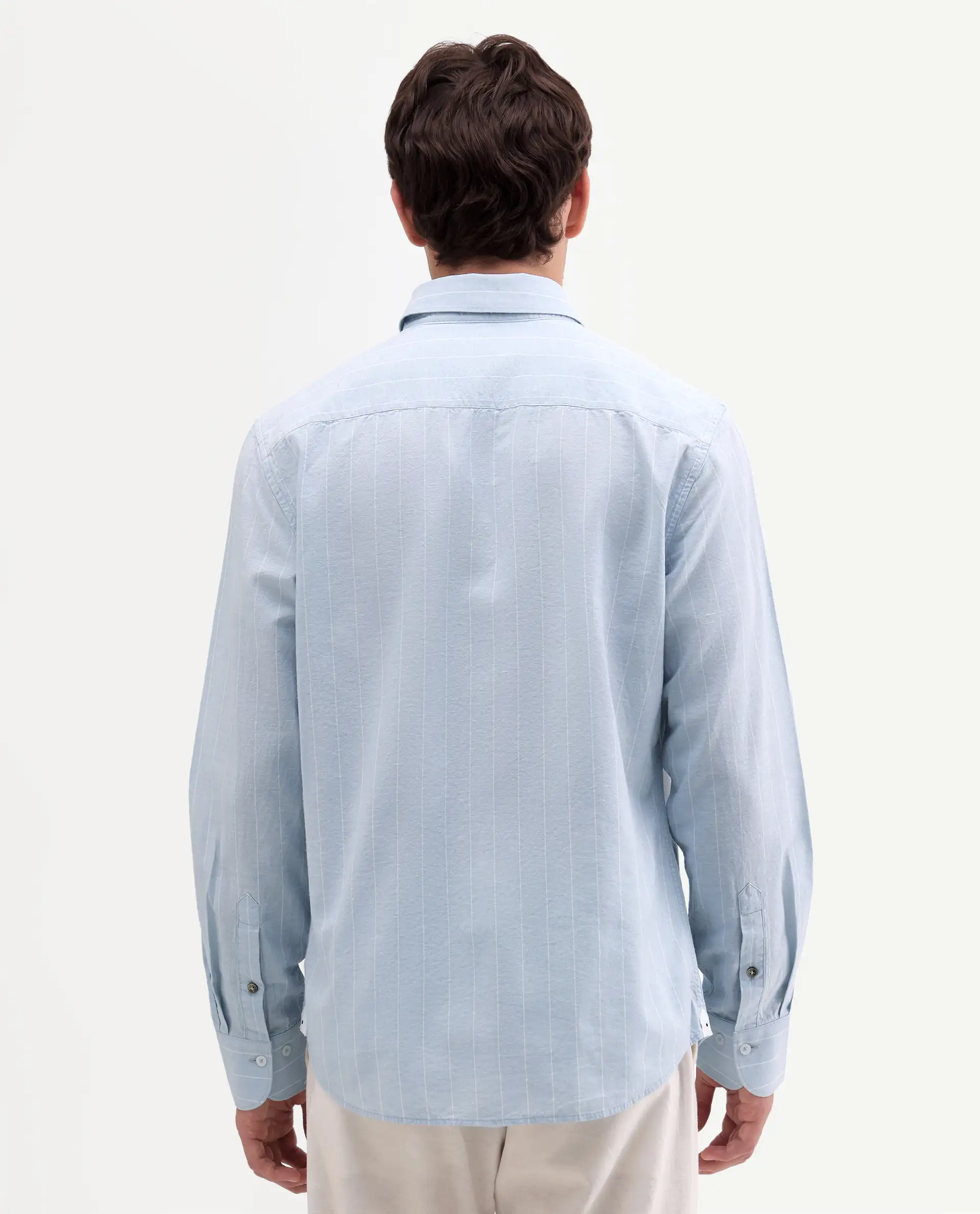Rare Rabbit Men's Dalti Light Blue Linen Blend Fabric Full Sleeve Spread Collar Button Regular Fit Plain Shirt - Image 7