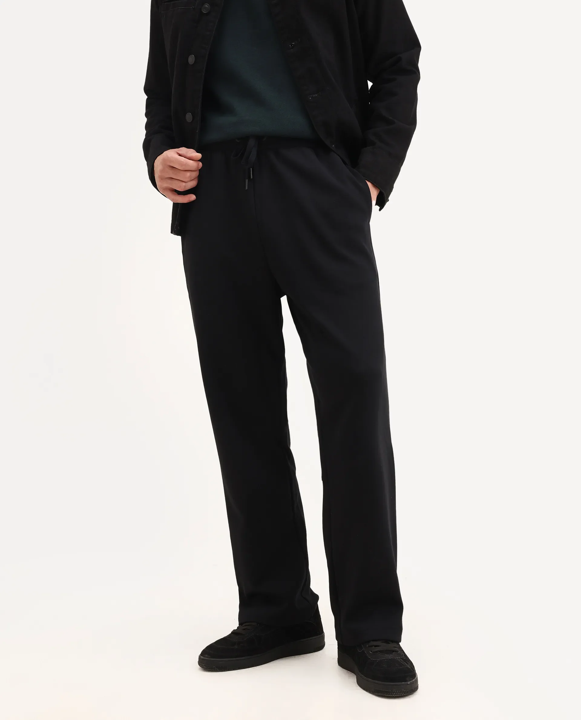 Rare Rabbit Men's Dalton Black Cotton Blend Plain Baggy Fit Trouser - Image 2
