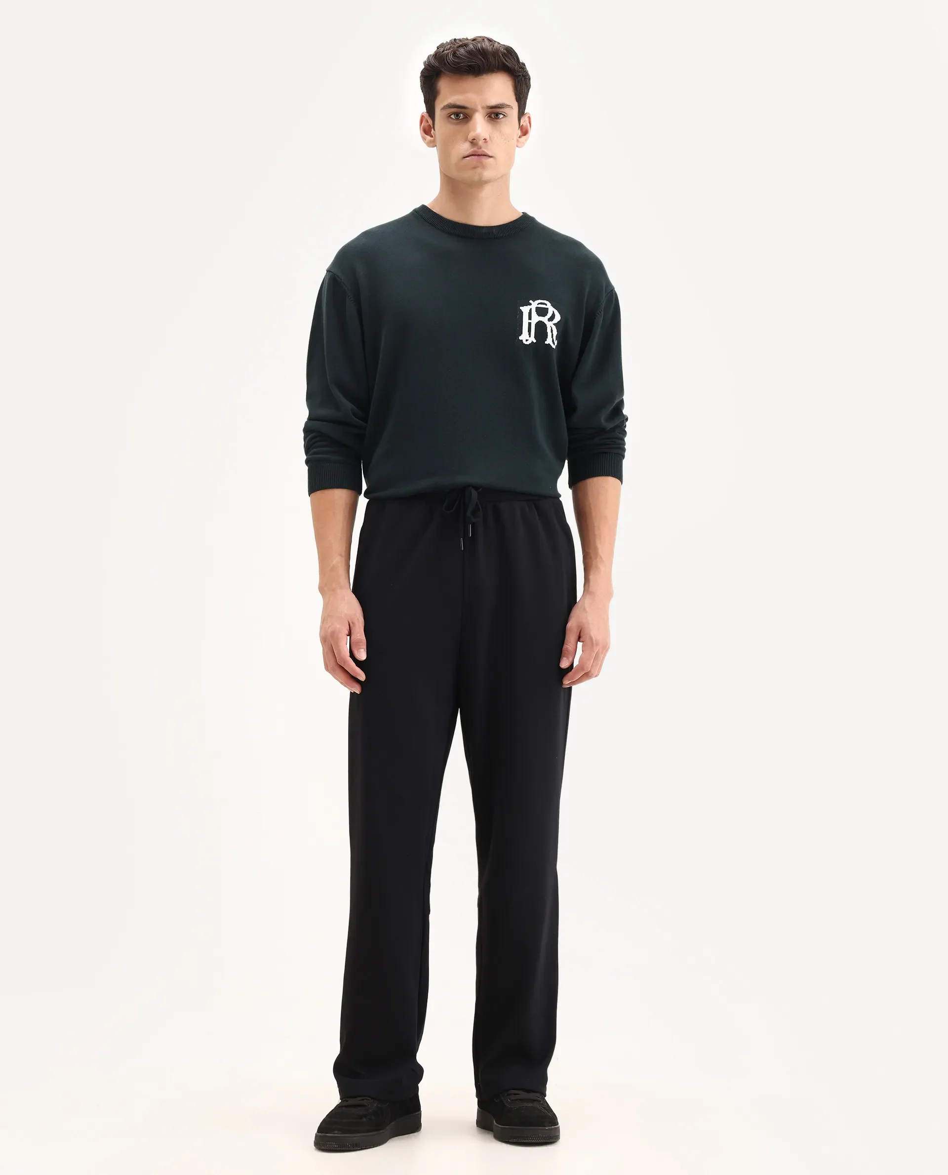 Rare Rabbit Men's Dalton Black Cotton Blend Plain Baggy Fit Trouser - Image 4