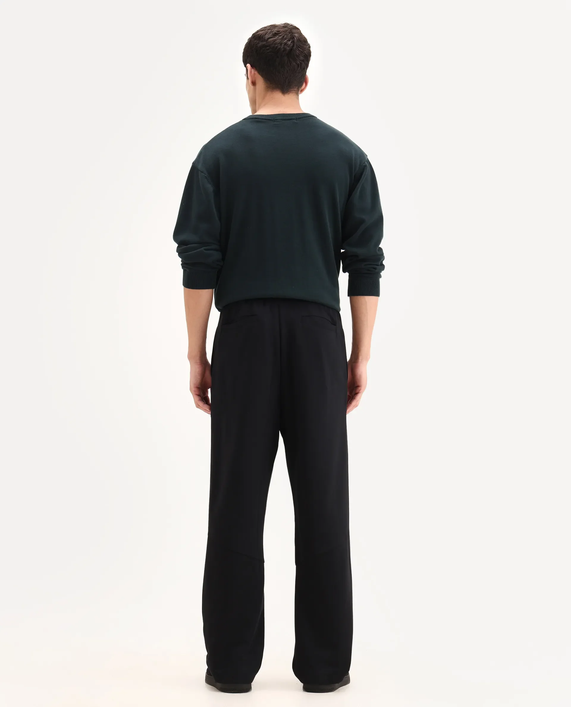 Rare Rabbit Men's Dalton Black Cotton Blend Plain Baggy Fit Trouser - Image 8