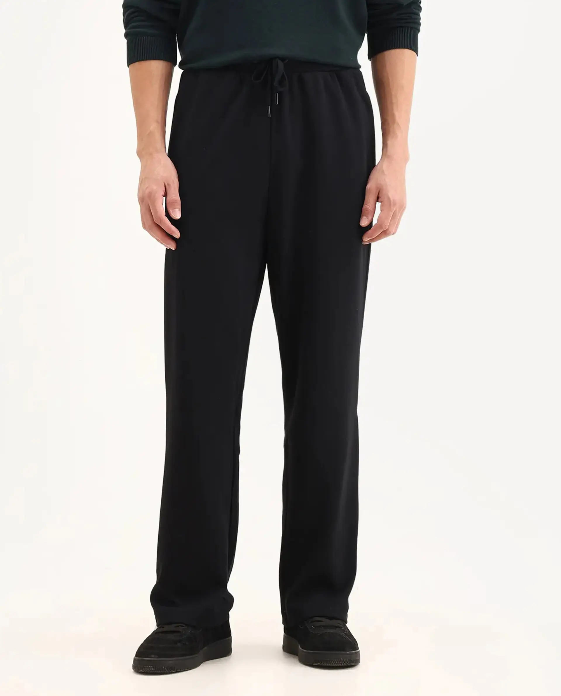 Rare Rabbit Men's Dalton Black Cotton Blend Plain Baggy Fit Trouser - Image 9