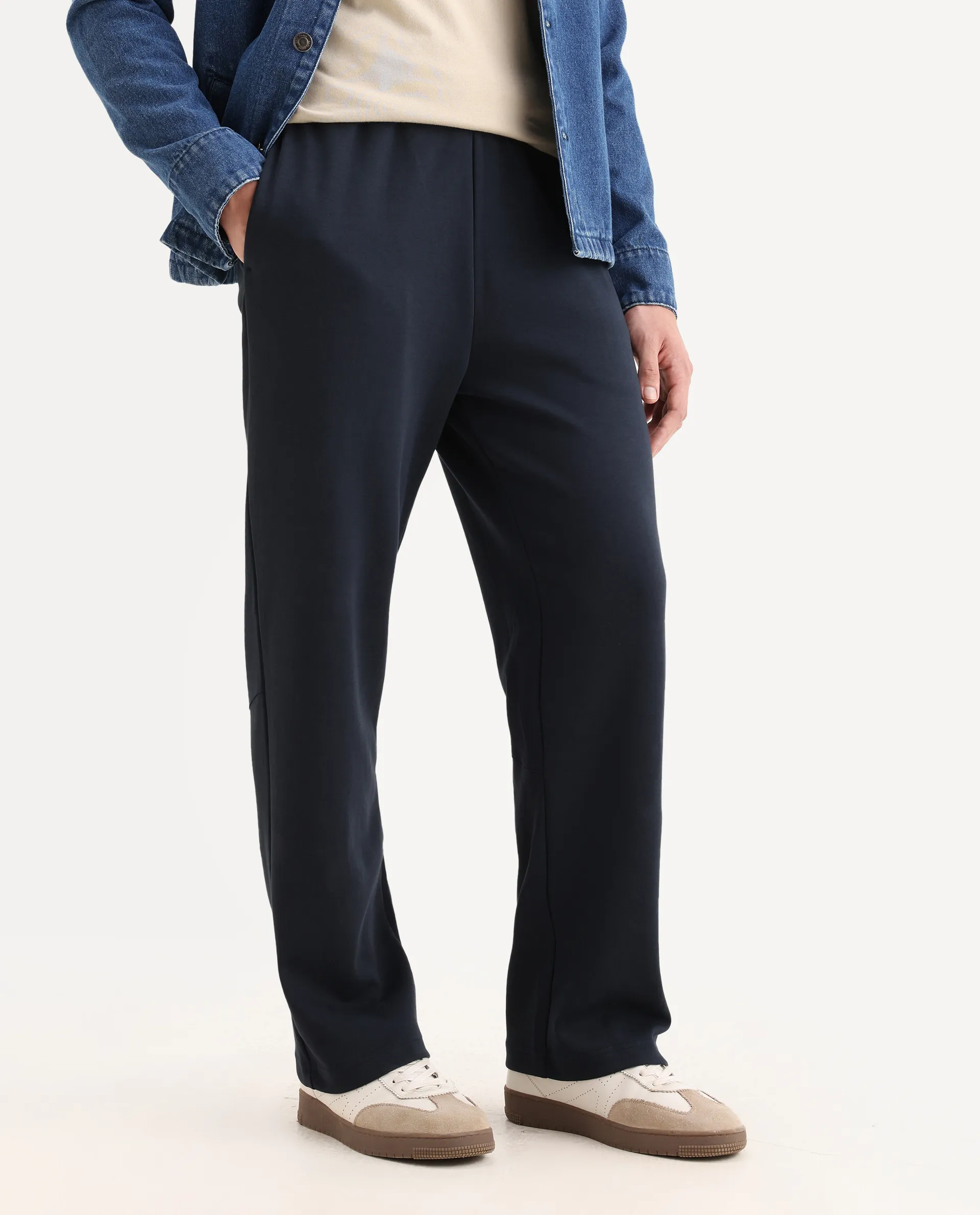 Rare Rabbit Men's Dalton Navy Cotton Blend Plain Baggy Fit Trouser - Image 2