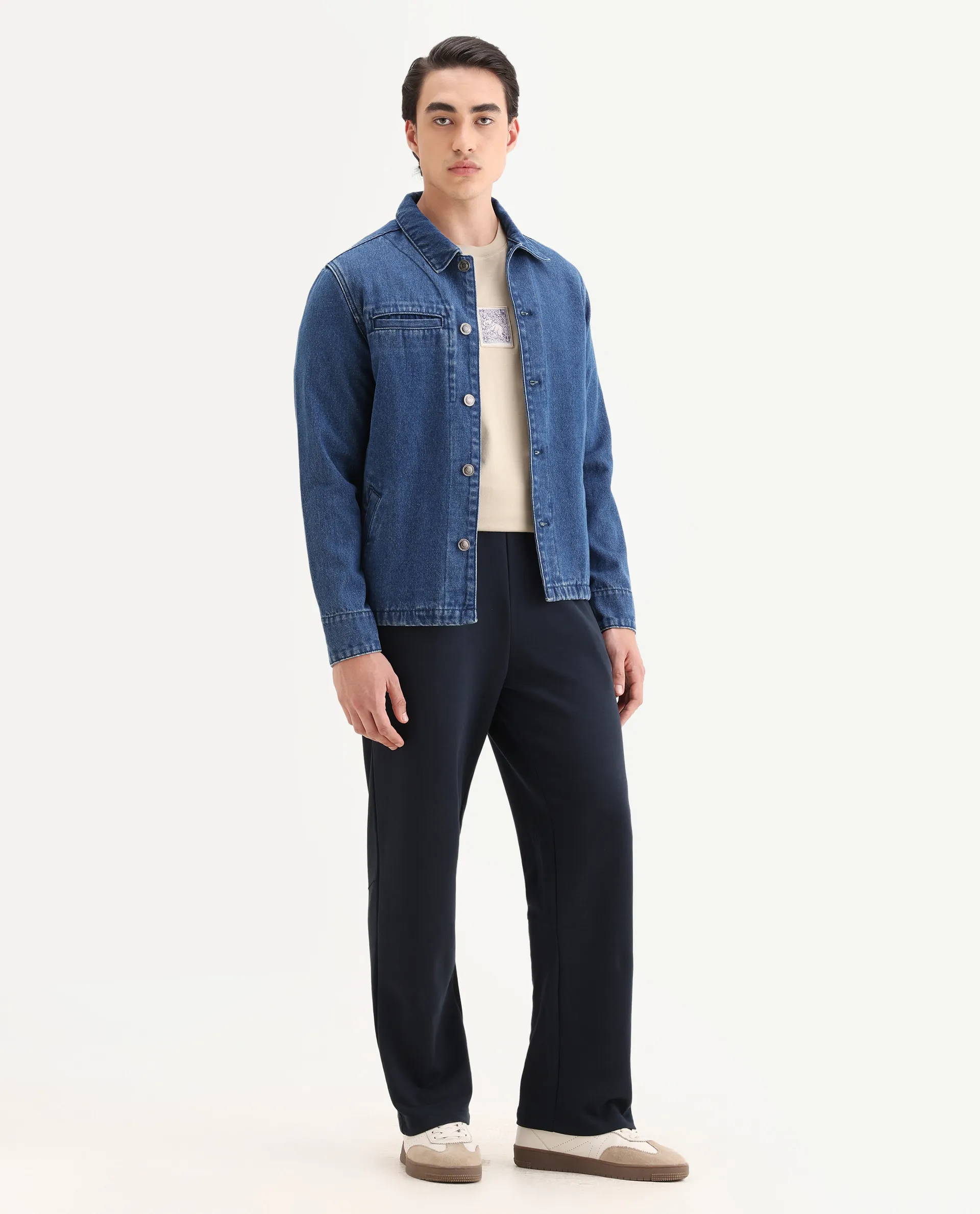 Rare Rabbit Men's Dalton Navy Cotton Blend Plain Baggy Fit Trouser - Image 4