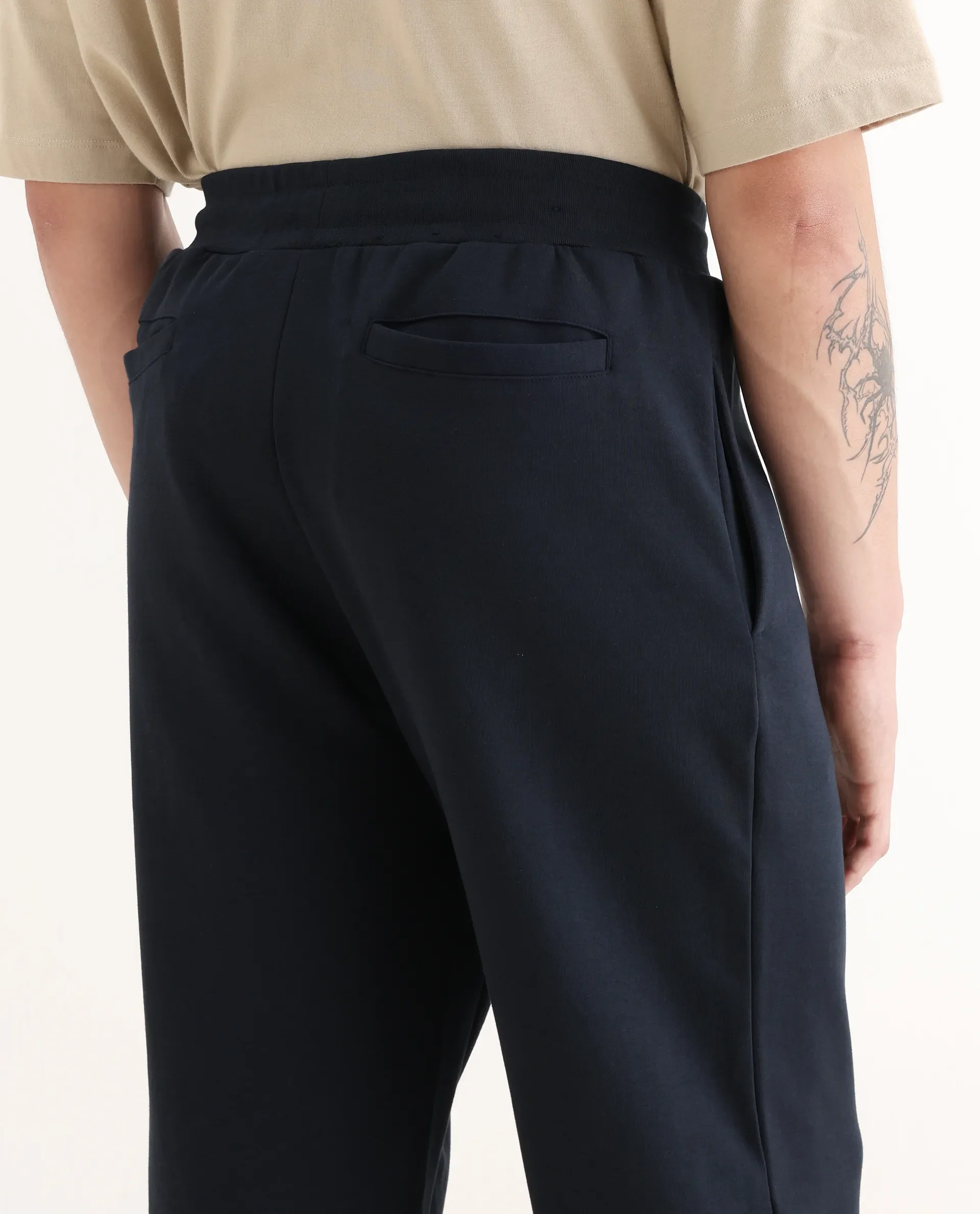 Rare Rabbit Men's Dalton Navy Cotton Blend Plain Baggy Fit Trouser - Image 5