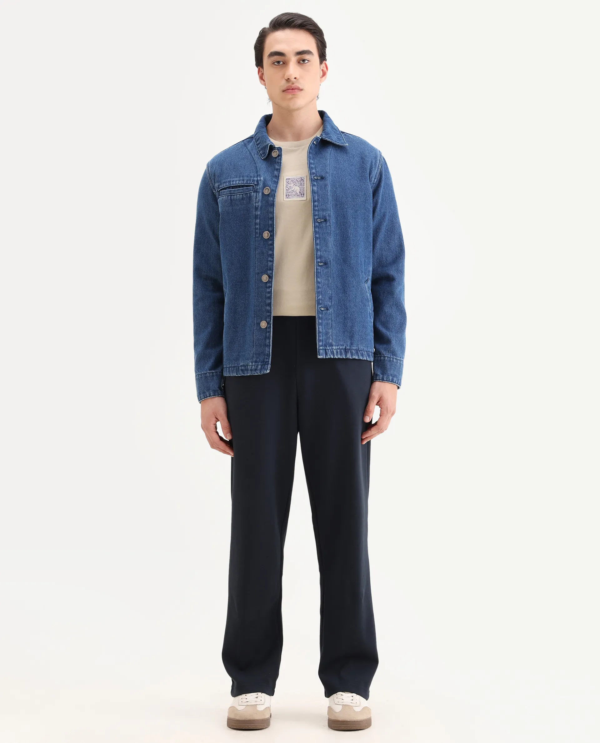 Rare Rabbit Men's Dalton Navy Cotton Blend Plain Baggy Fit Trouser - Image 6