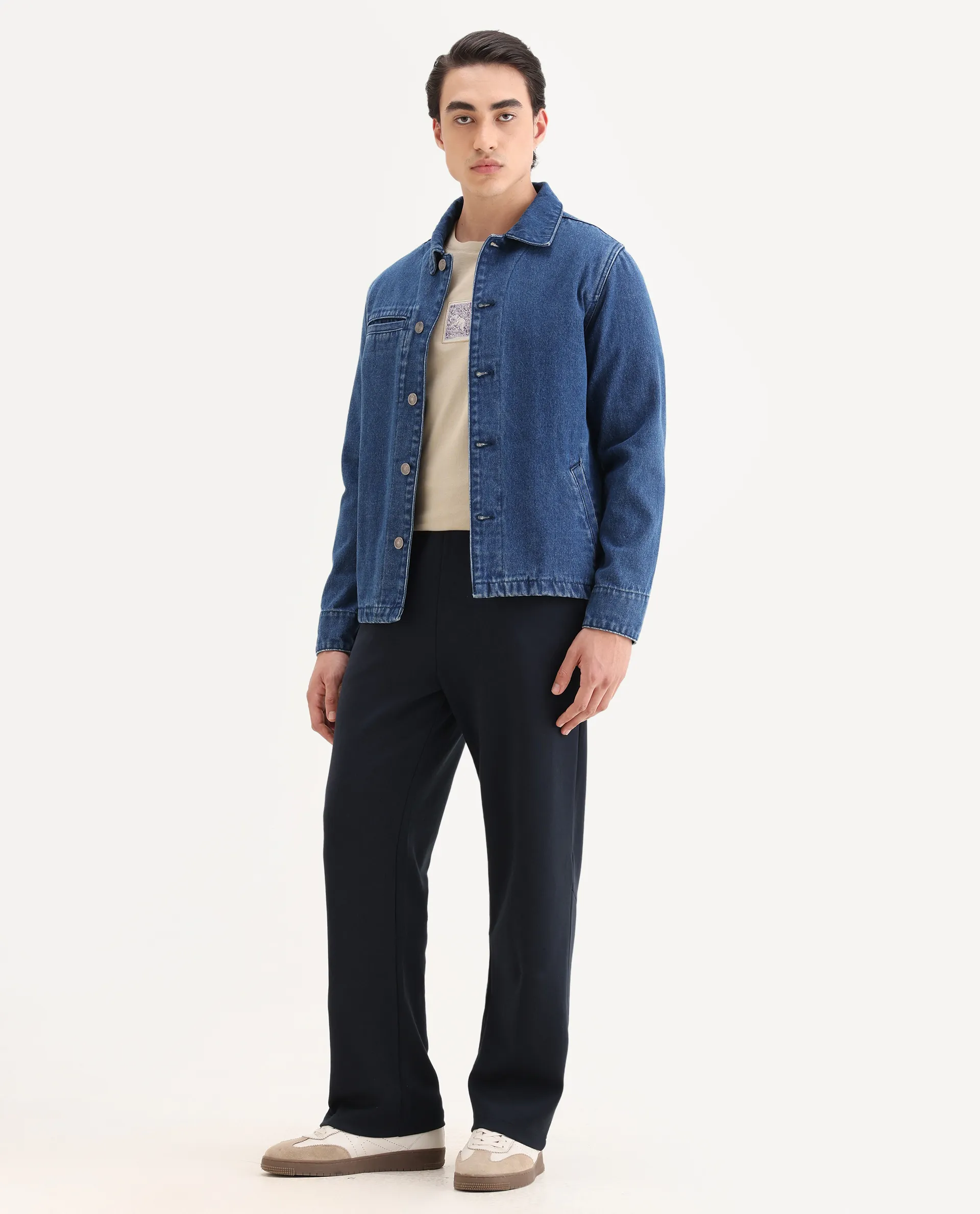 Rare Rabbit Men's Dalton Navy Cotton Blend Plain Baggy Fit Trouser - Image 7