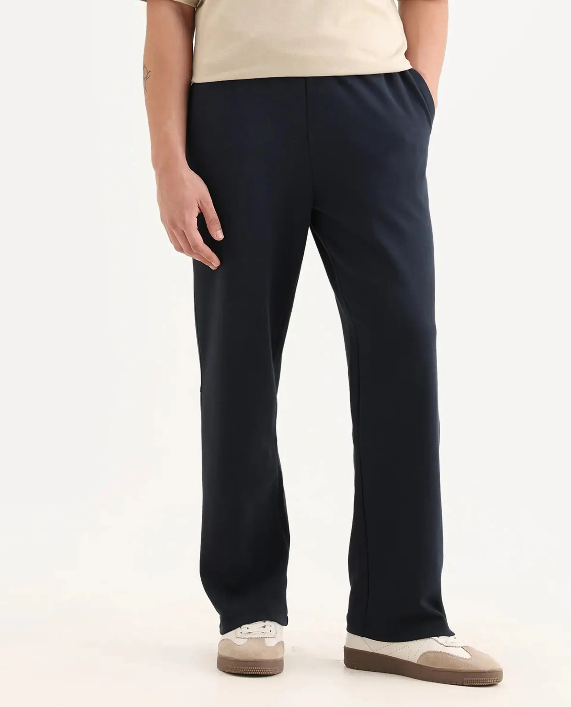 Rare Rabbit Men's Dalton Navy Cotton Blend Plain Baggy Fit Trouser - Image 9
