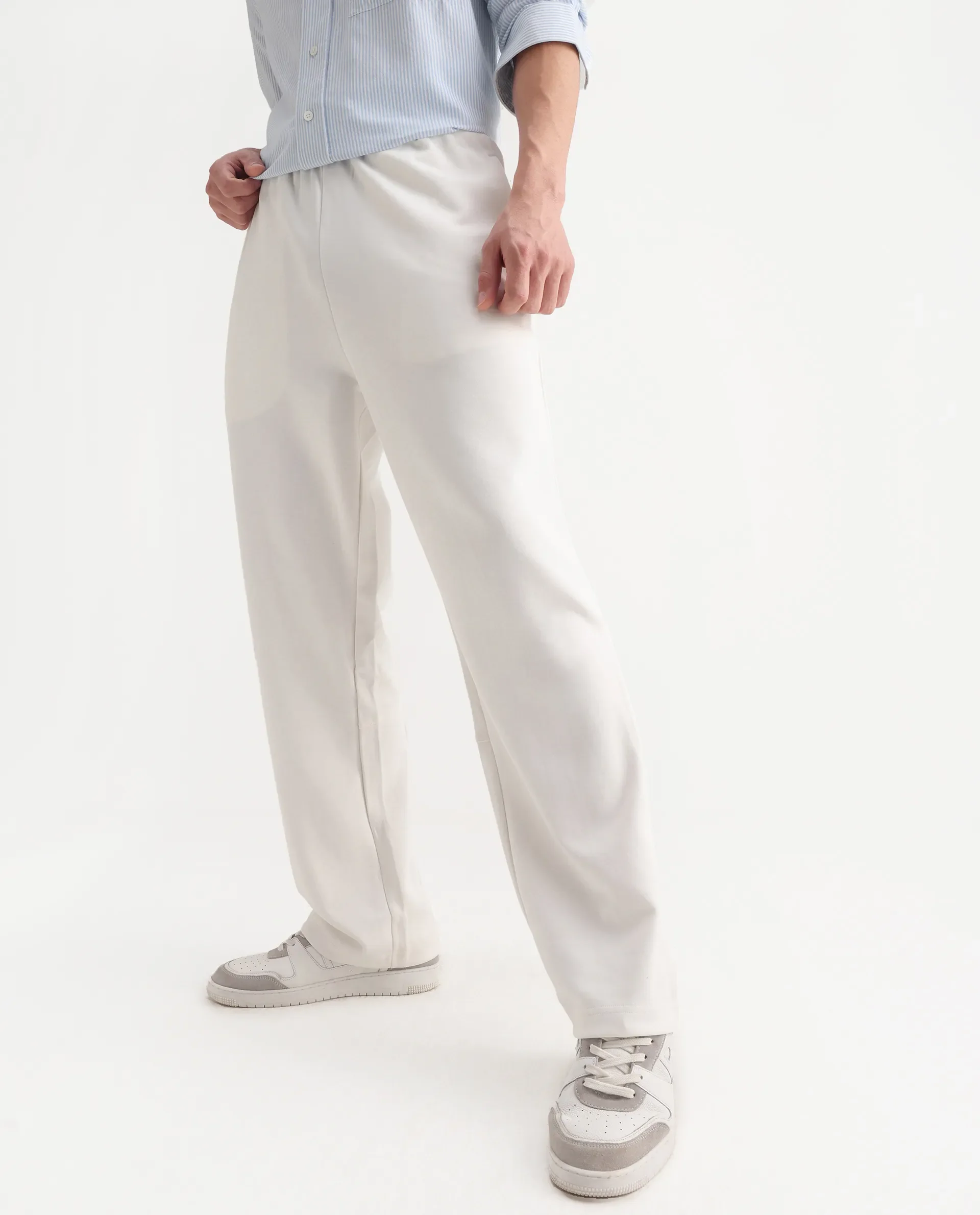 Rare Rabbit Men's Dalton Off White Cotton Blend Plain Baggy Fit Trouser - Image 2