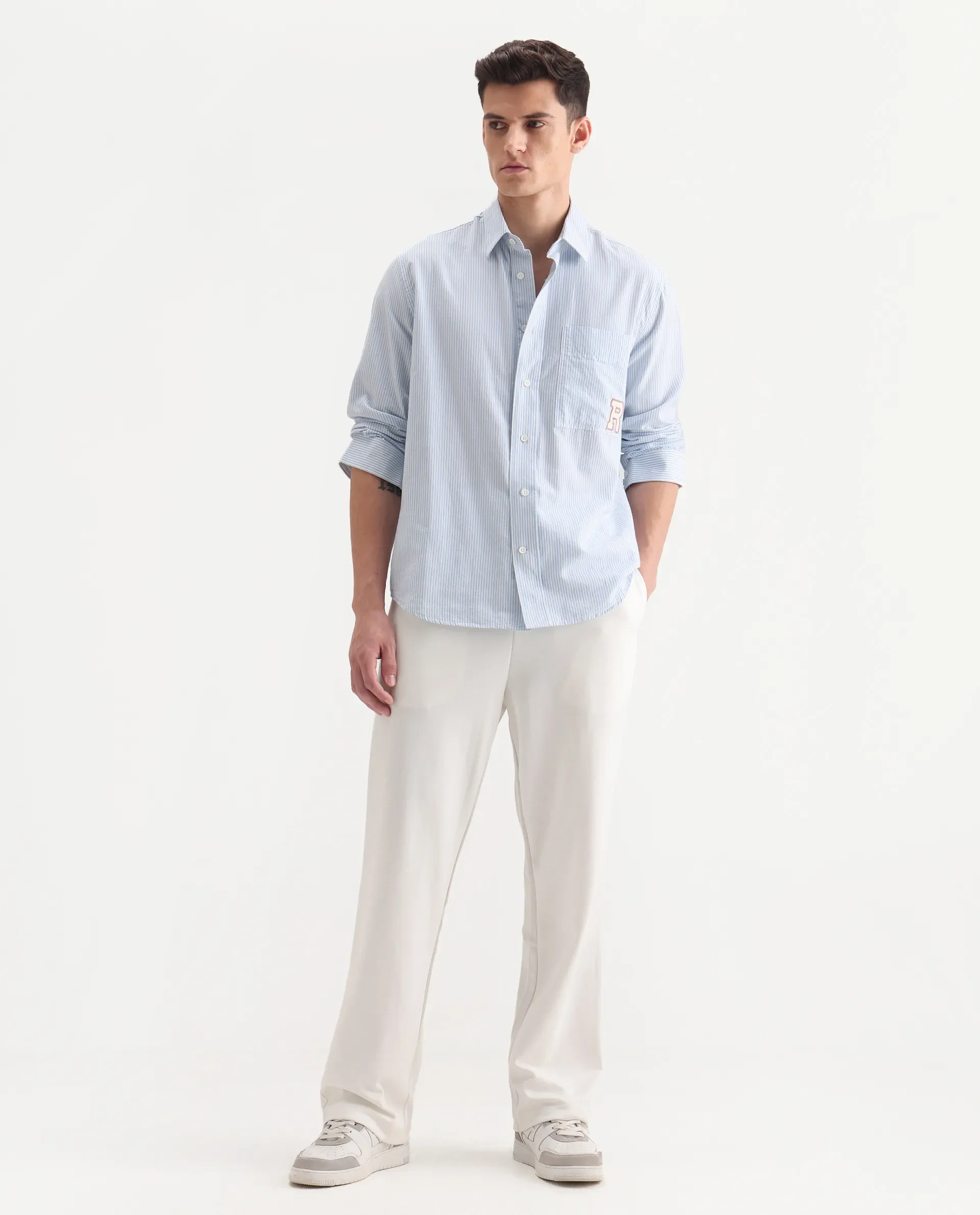 Rare Rabbit Men's Dalton Off White Cotton Blend Plain Baggy Fit Trouser - Image 4
