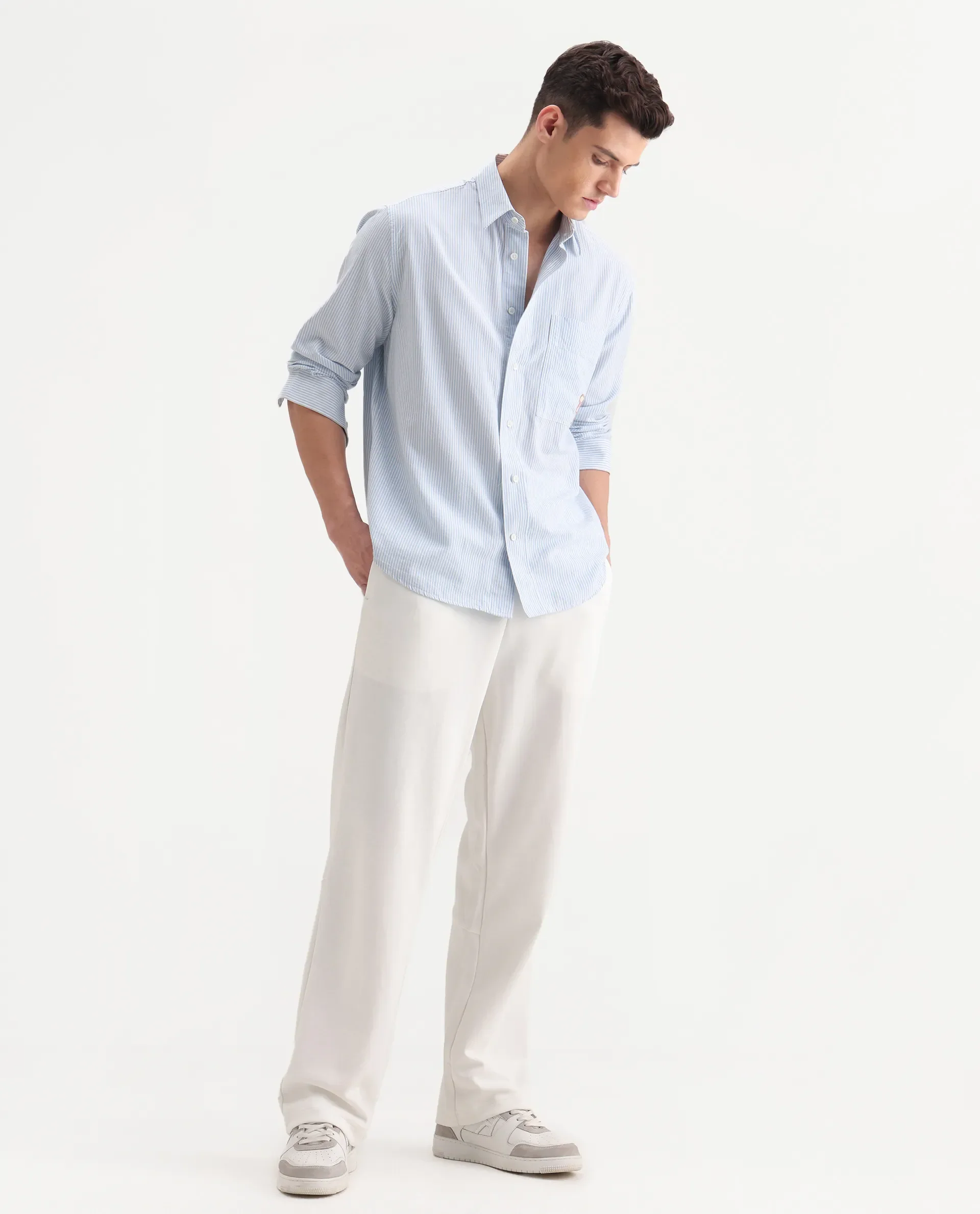 Rare Rabbit Men's Dalton Off White Cotton Blend Plain Baggy Fit Trouser - Image 5