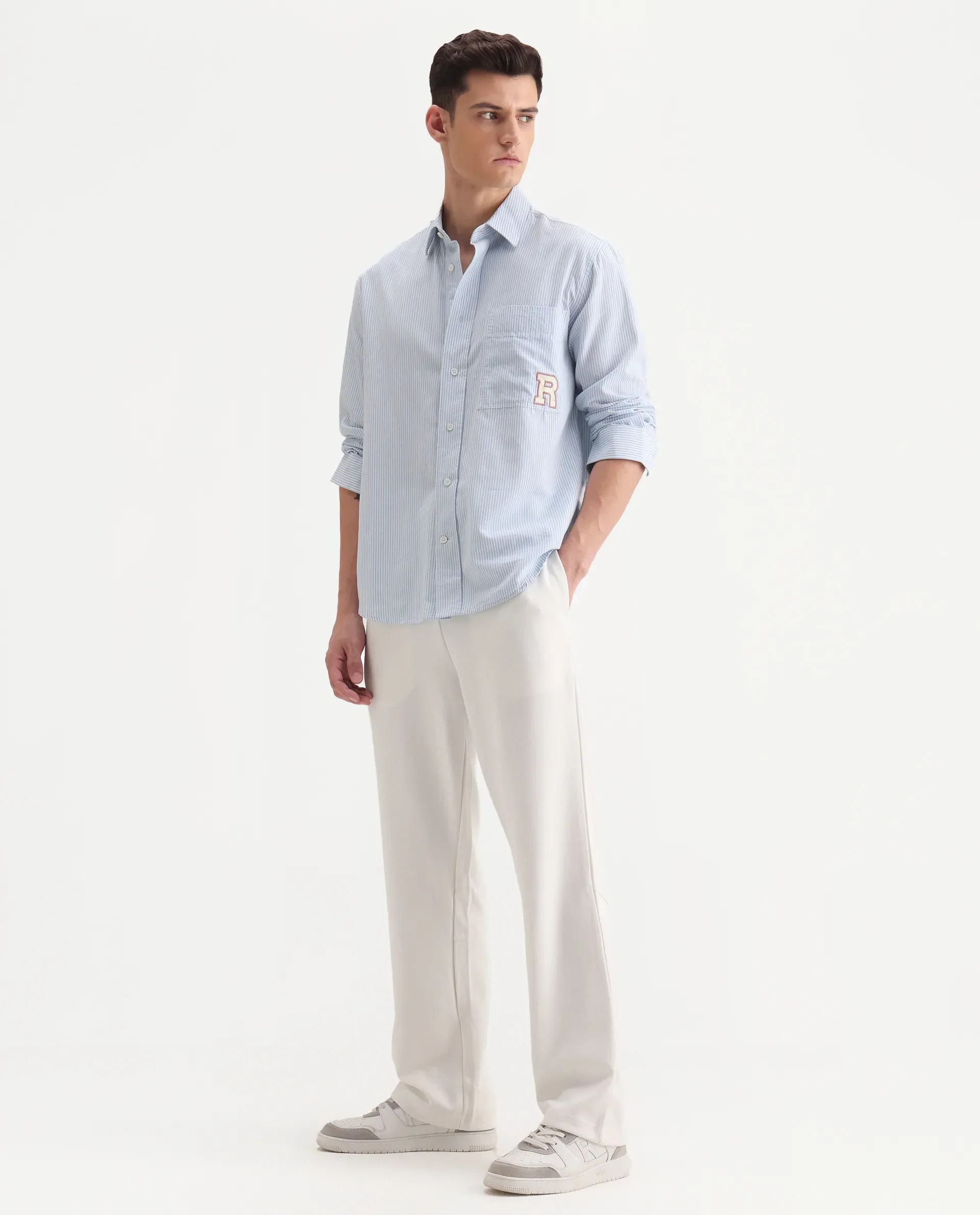 Rare Rabbit Men's Dalton Off White Cotton Blend Plain Baggy Fit Trouser - Image 6