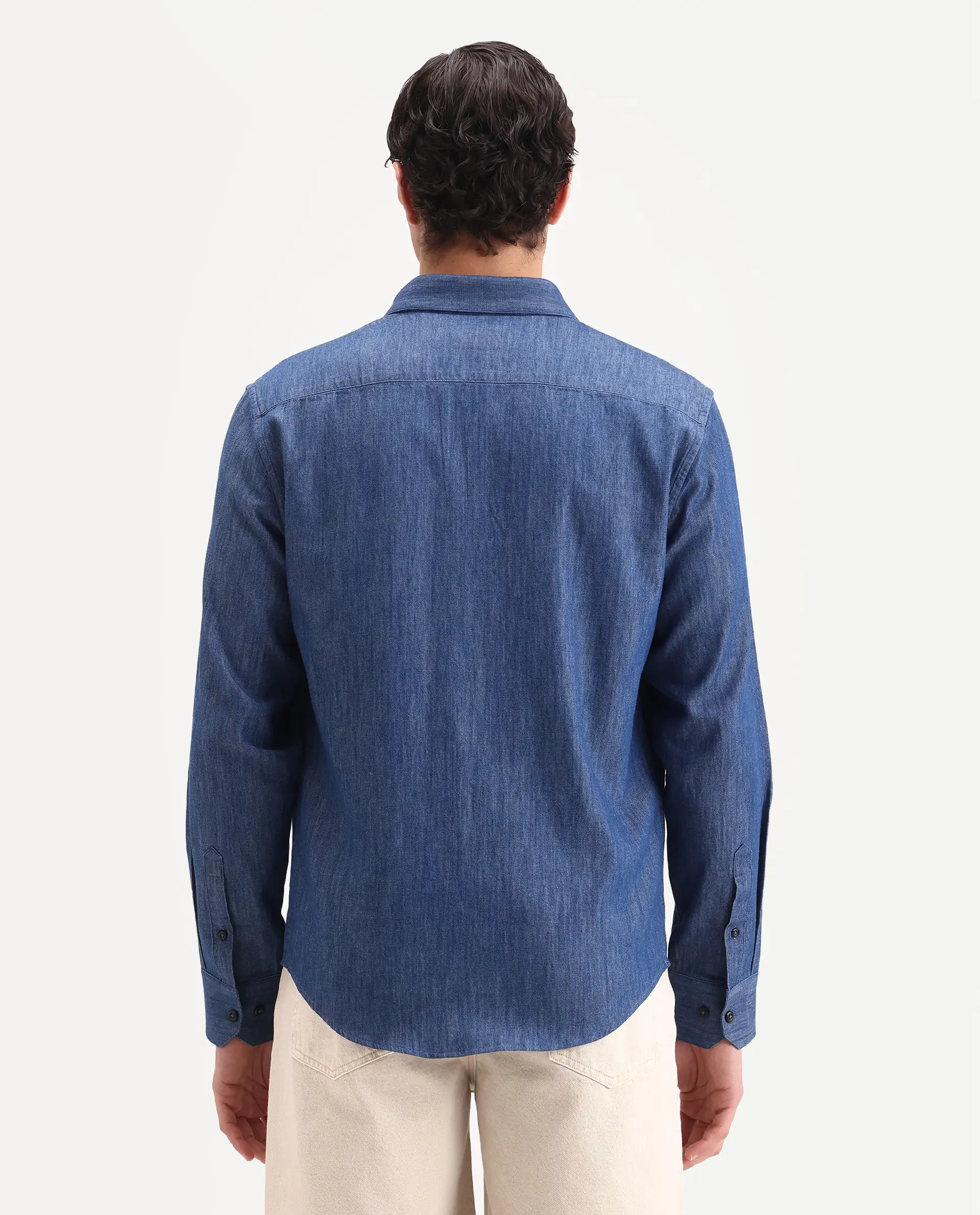 Rare Rabbit Men's Dami-Uw Navy Cotton Fabric Full Sleeve Button-Down Collar Regular Fit Plain Denim Shirt - Image 8