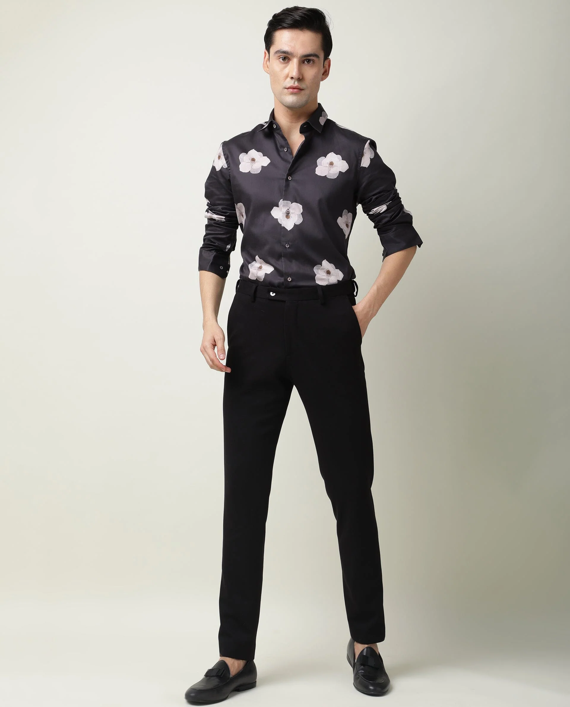 Rare Rabbit Men's Damo Black Cotton Floral Print Regular Fit Full Sleeve Collared Shirt - Image 2