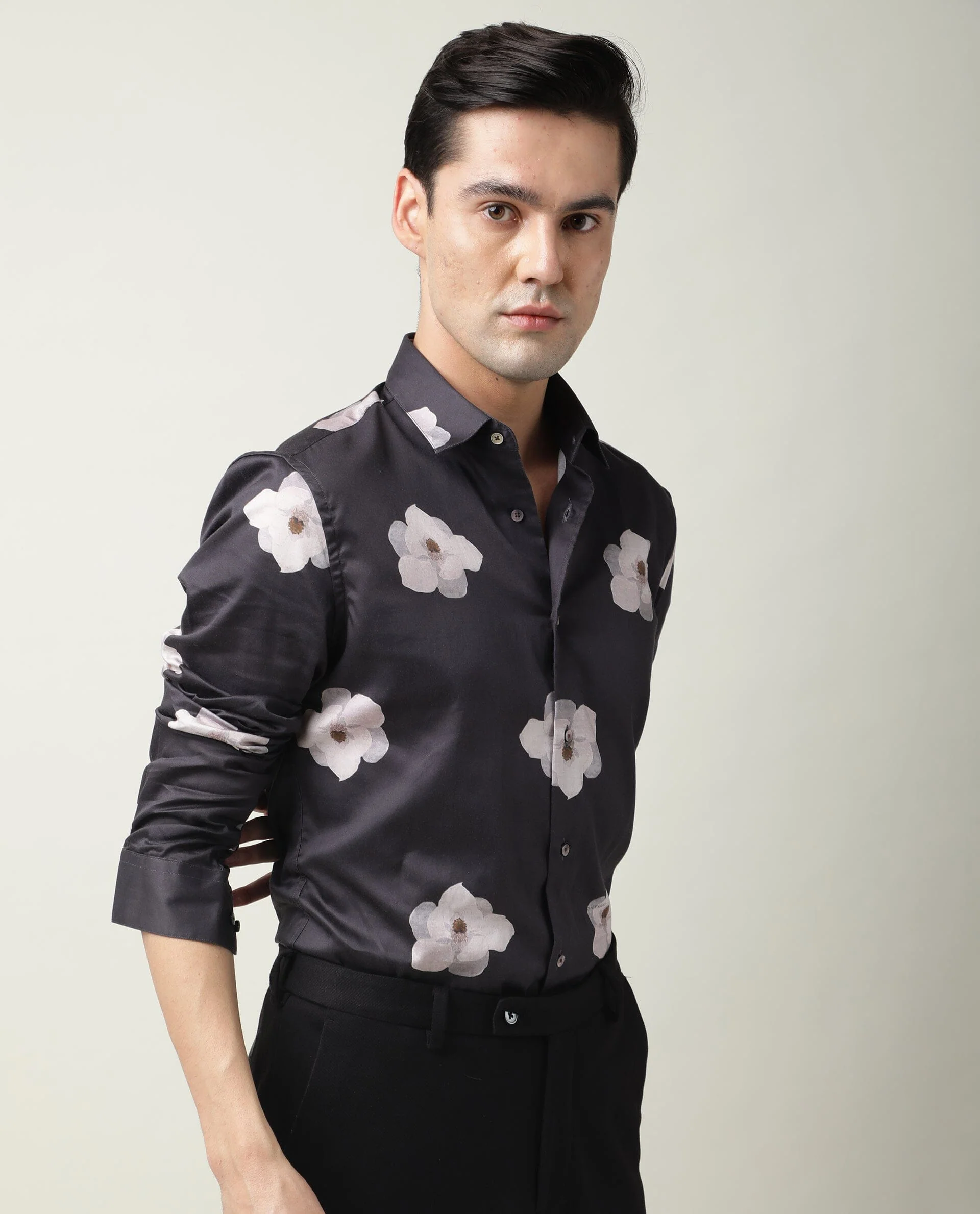 Rare Rabbit Men's Damo Black Cotton Floral Print Regular Fit Full Sleeve Collared Shirt - Image 3