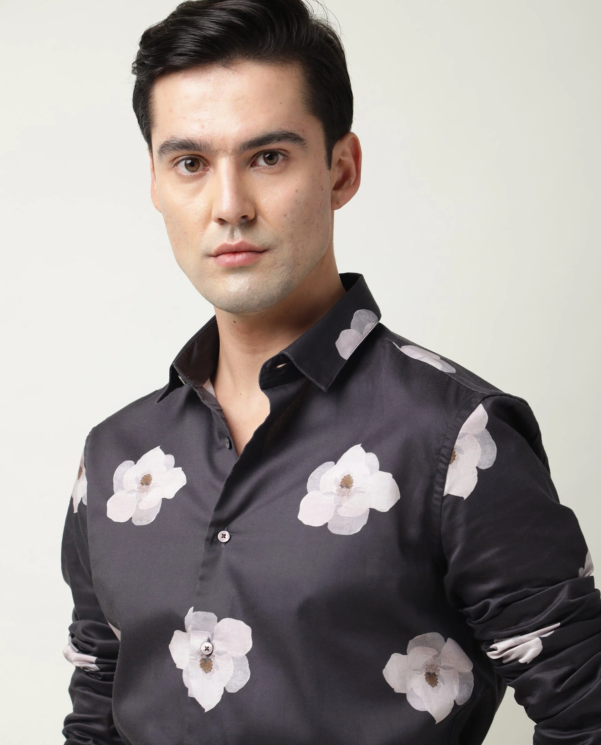 Rare Rabbit Men's Damo Black Cotton Floral Print Regular Fit Full Sleeve Collared Shirt - Image 4