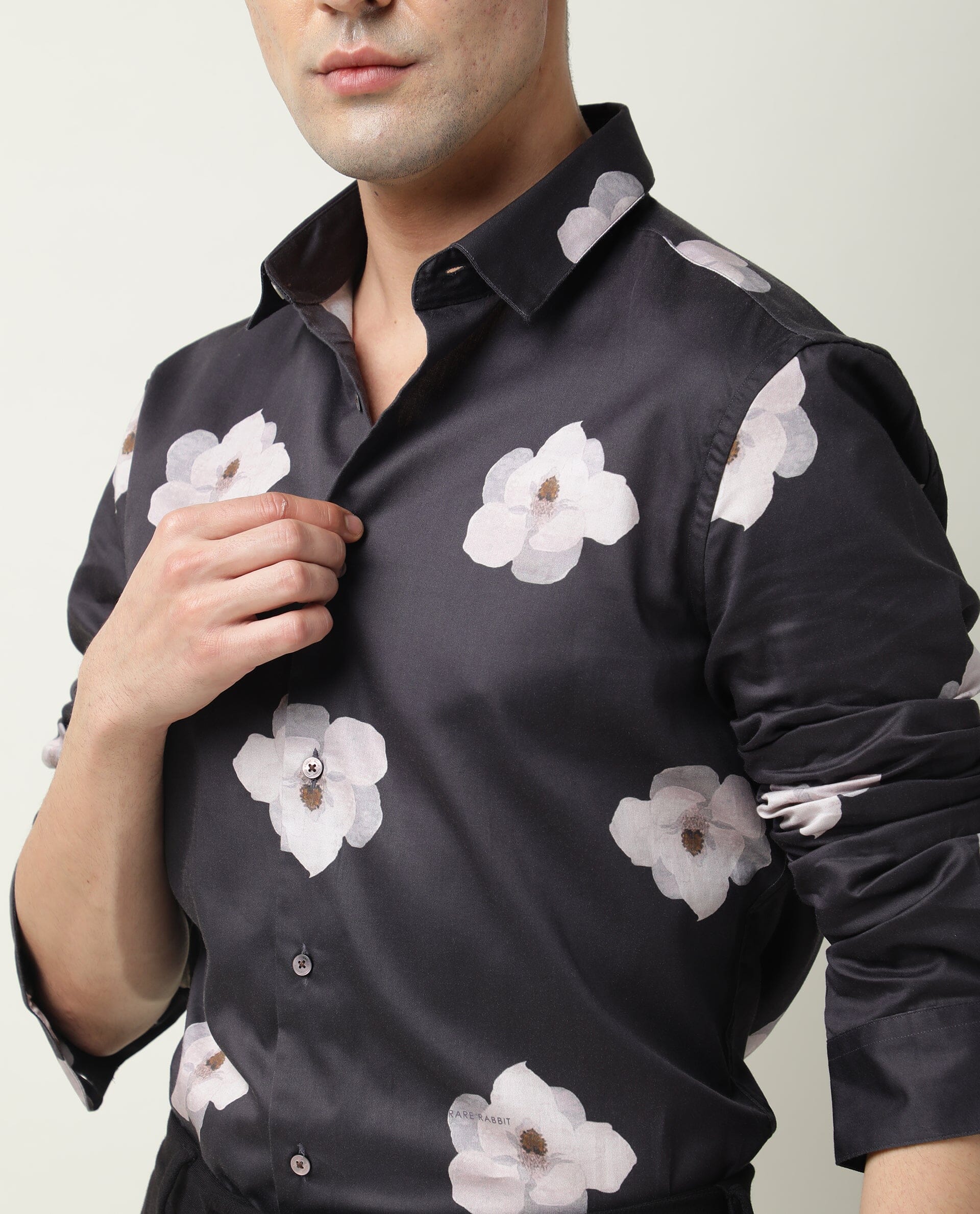 Rare Rabbit Men's Damo Black Cotton Floral Print Regular Fit Full Sleeve Collared Shirt - Image 5