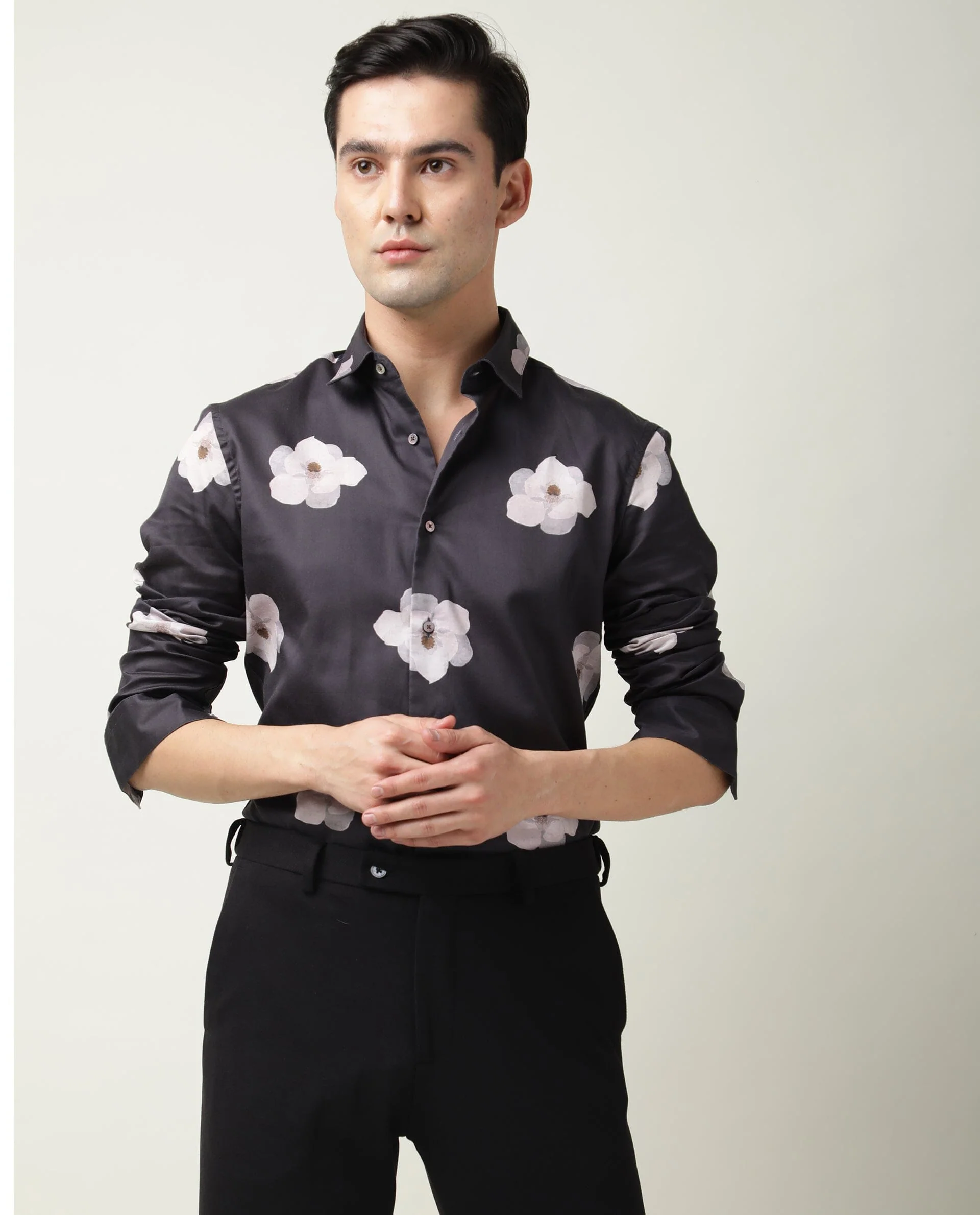 Rare Rabbit Men's Damo Black Cotton Floral Print Regular Fit Full Sleeve Collared Shirt - Image 6