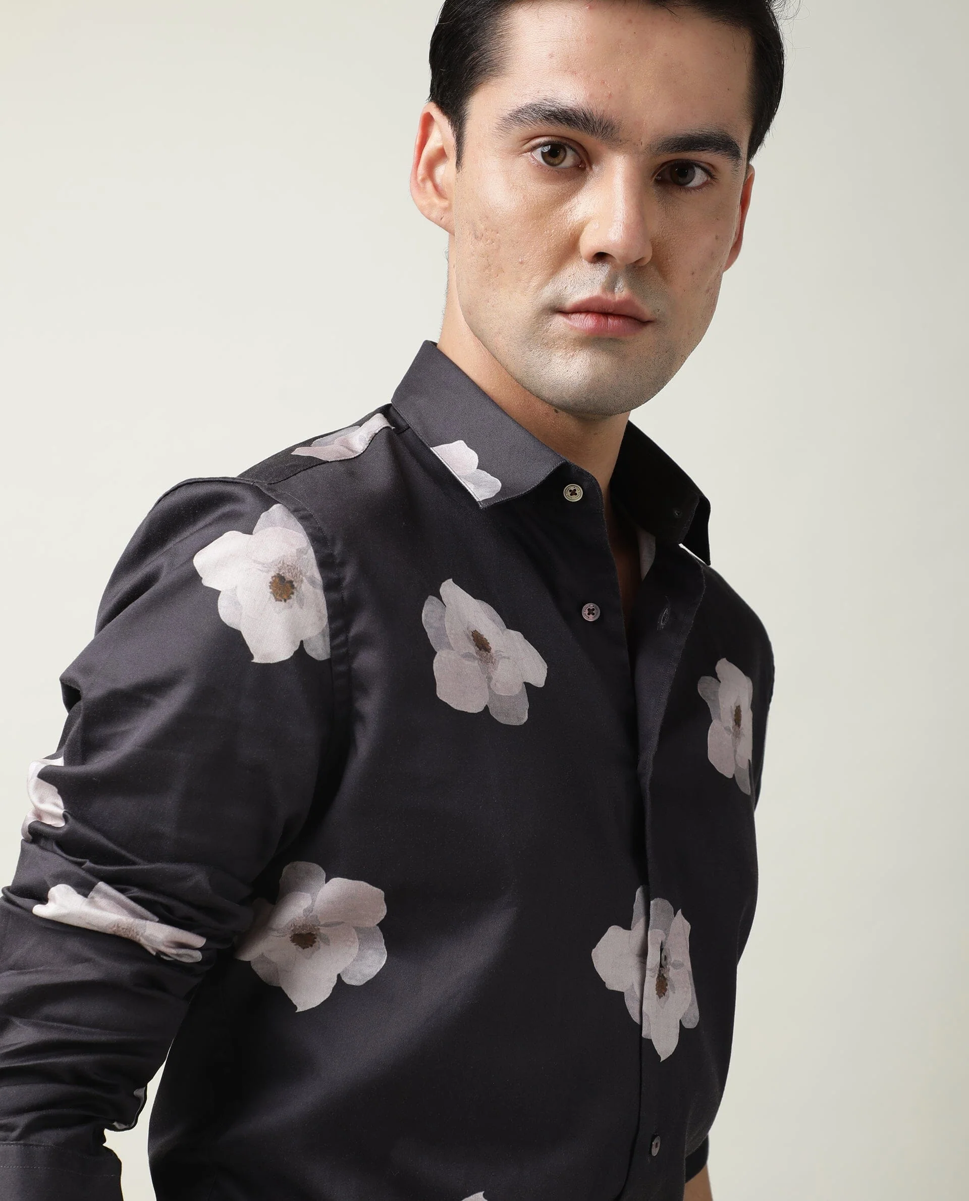 Rare Rabbit Men's Damo Black Cotton Floral Print Regular Fit Full Sleeve Collared Shirt - Image 7