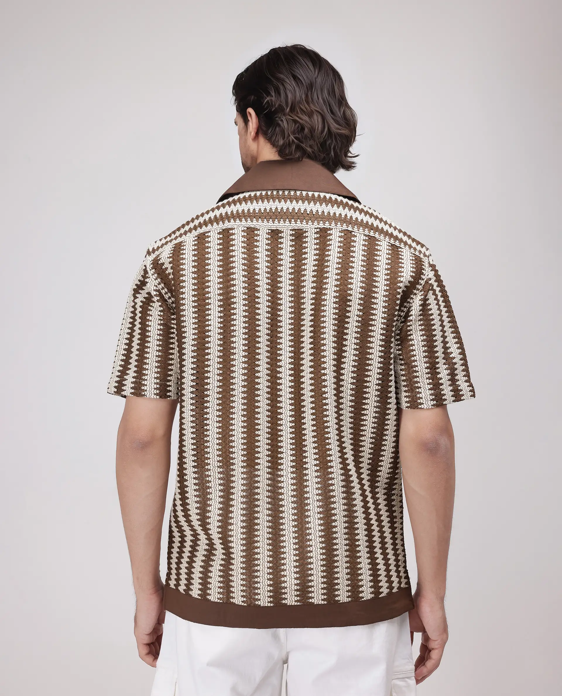 Rare Rabbit Men's Dana Brown Cotton Striped Print Boxy Fit Half Sleeve Cuban Collar Shirt - Image 9