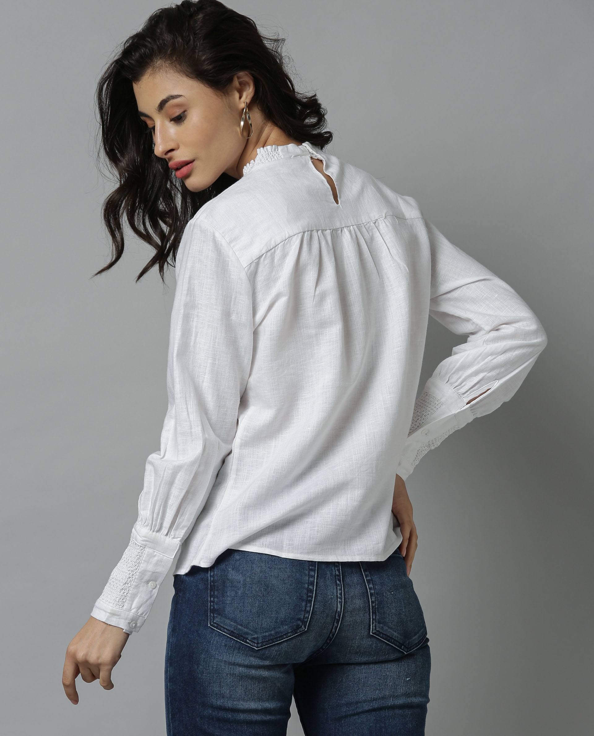 Rareism Women Dandellion White Top Full Sleeves - Image 3