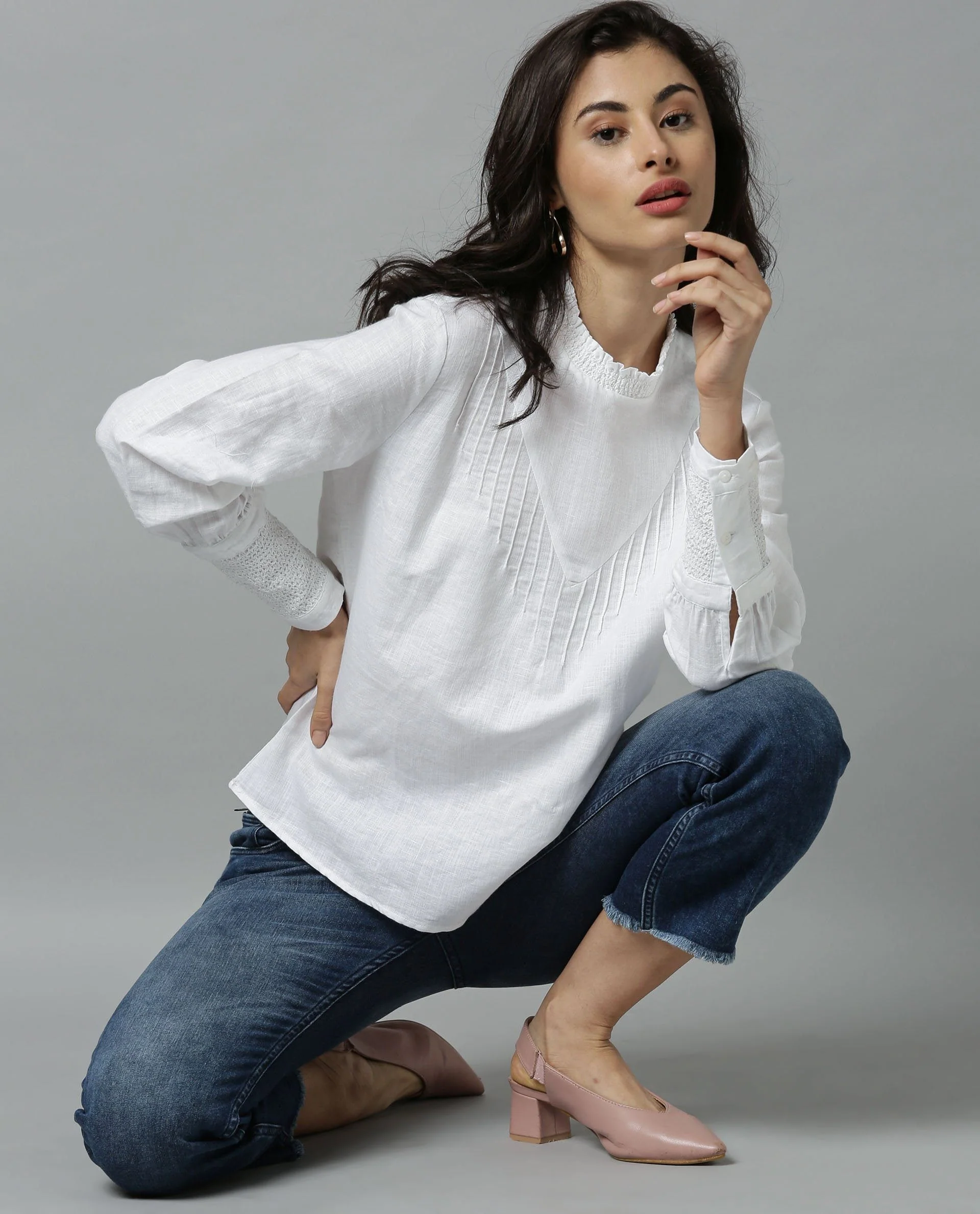 Rareism Women Dandellion White Top Full Sleeves - Image 5