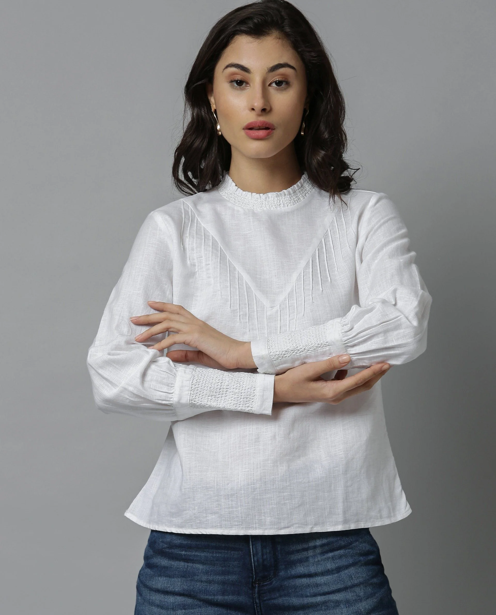 Rareism Women Dandellion White Top Full Sleeves - Image 6