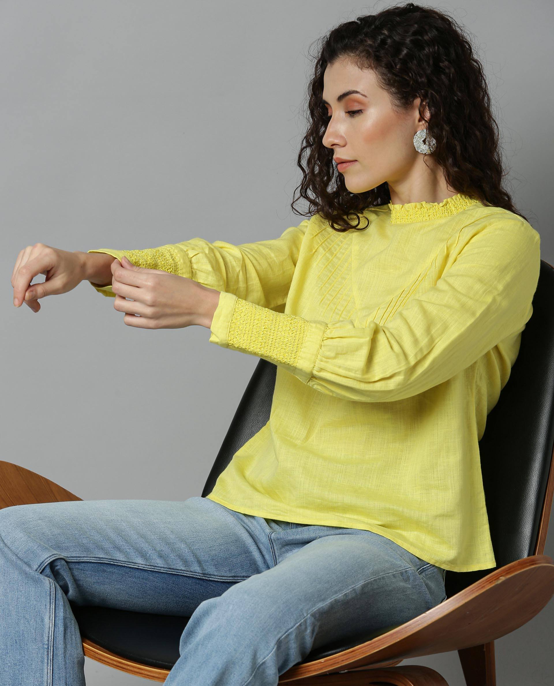 Rareism Women Dandellion Yellow Top Full Sleeves - Image 4