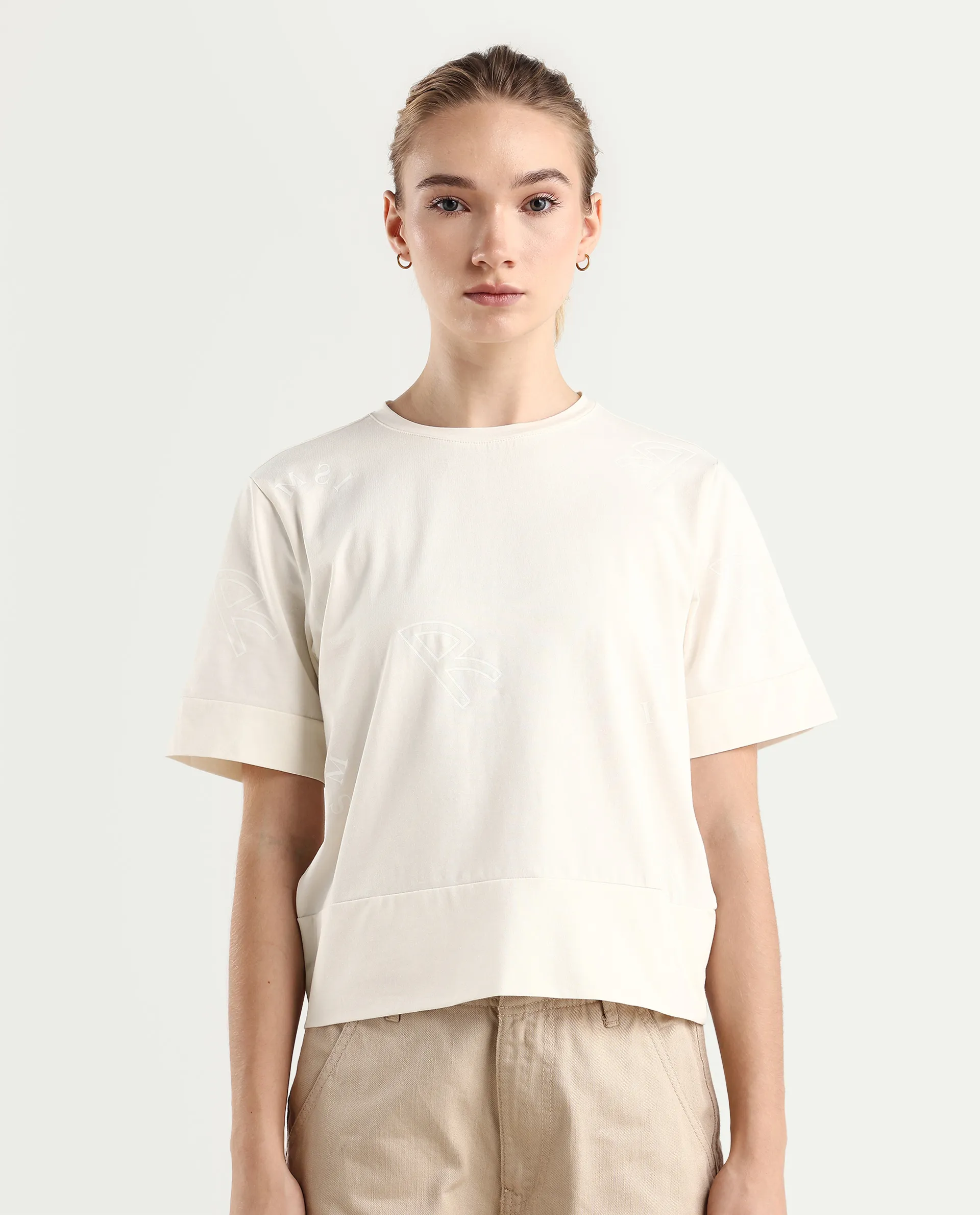 Rareism Women's Dandi Off White Cotton Blend Crew Neck Graphic Print Regular Fit T-Shirt - Image 3