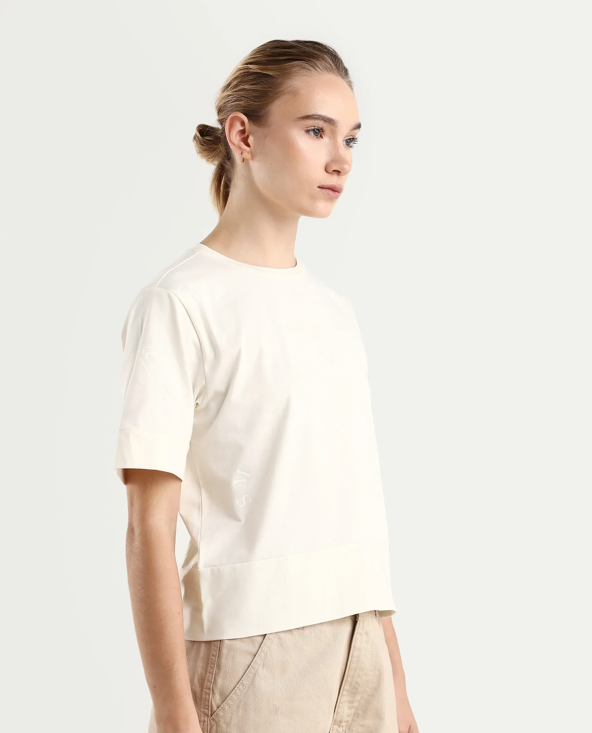 Rareism Women's Dandi Off White Cotton Blend Crew Neck Graphic Print Regular Fit T-Shirt - Image 5