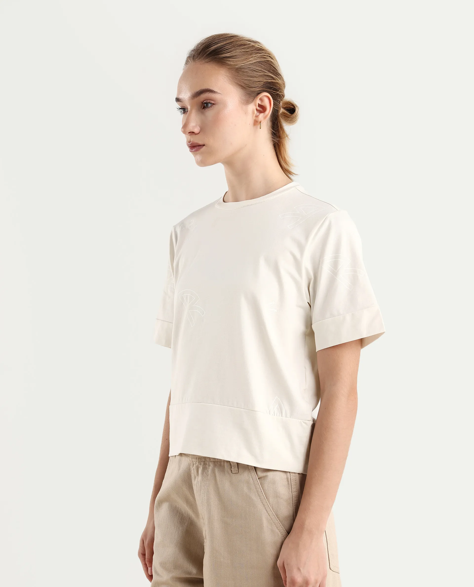 Rareism Women's Dandi Off White Cotton Blend Crew Neck Graphic Print Regular Fit T-Shirt - Image 6