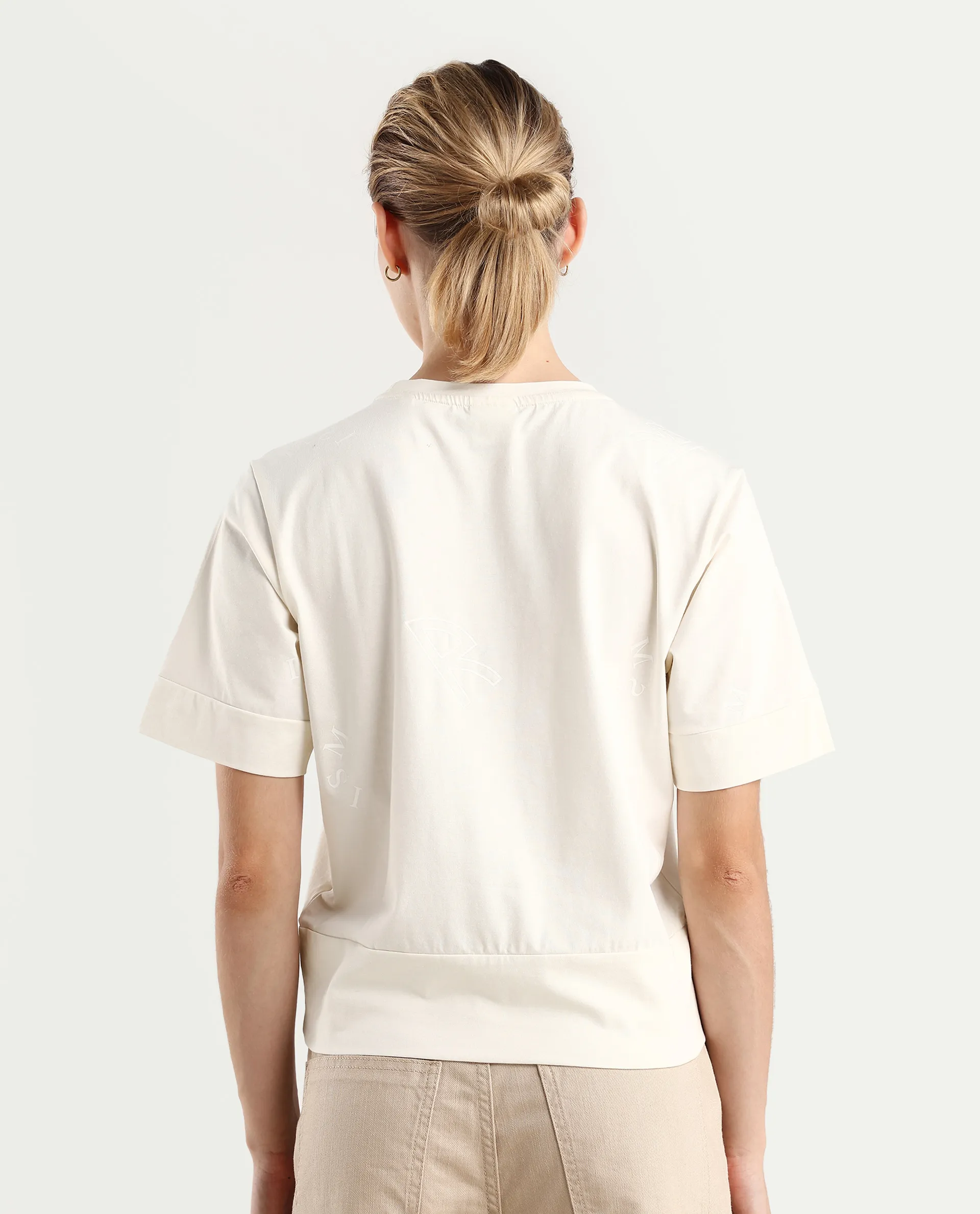 Rareism Women's Dandi Off White Cotton Blend Crew Neck Graphic Print Regular Fit T-Shirt - Image 7