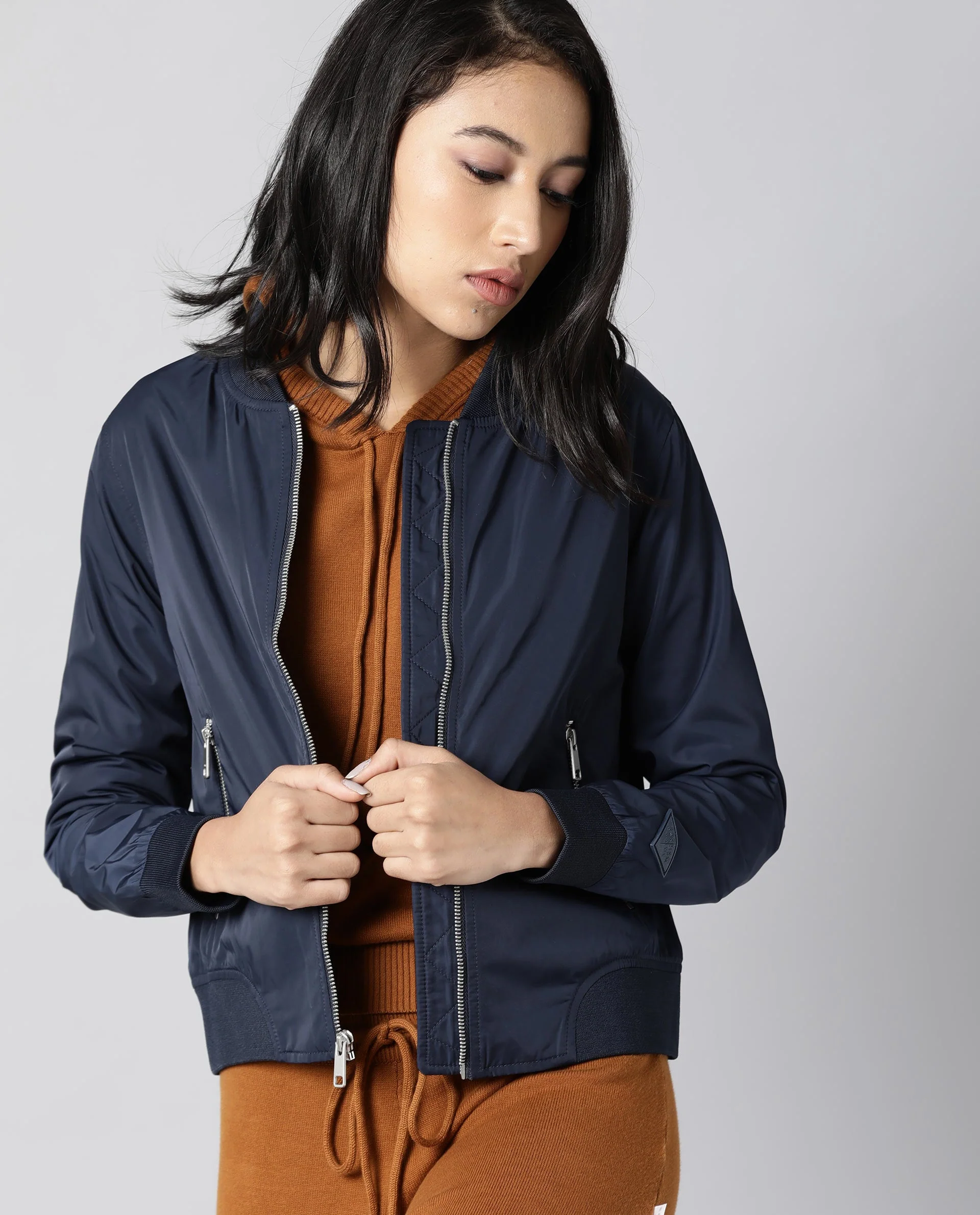 Rareism Women Dandra Navy Jacket Full Sleeves Solid - Image 2