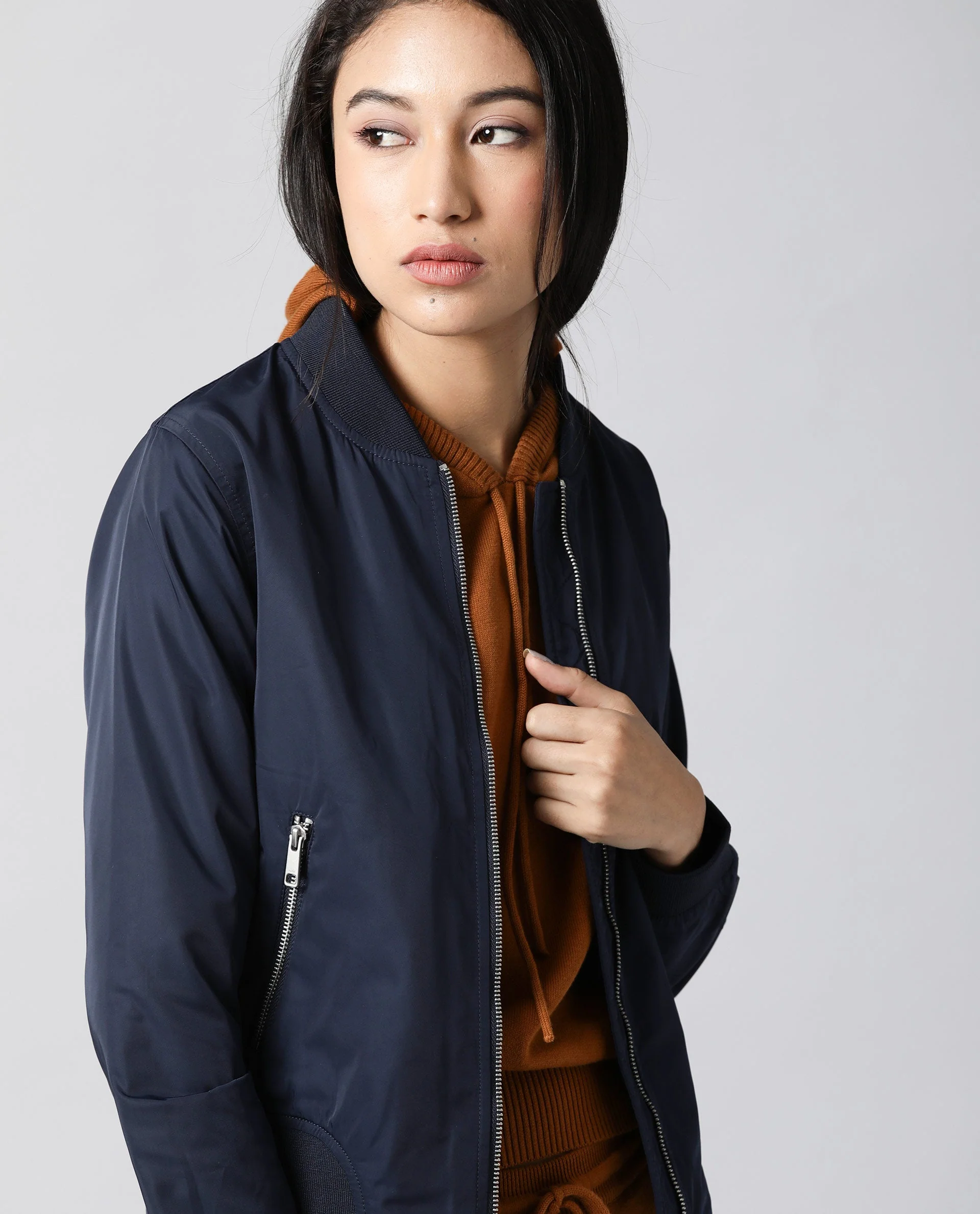 Rareism Women Dandra Navy Jacket Full Sleeves Solid - Image 5