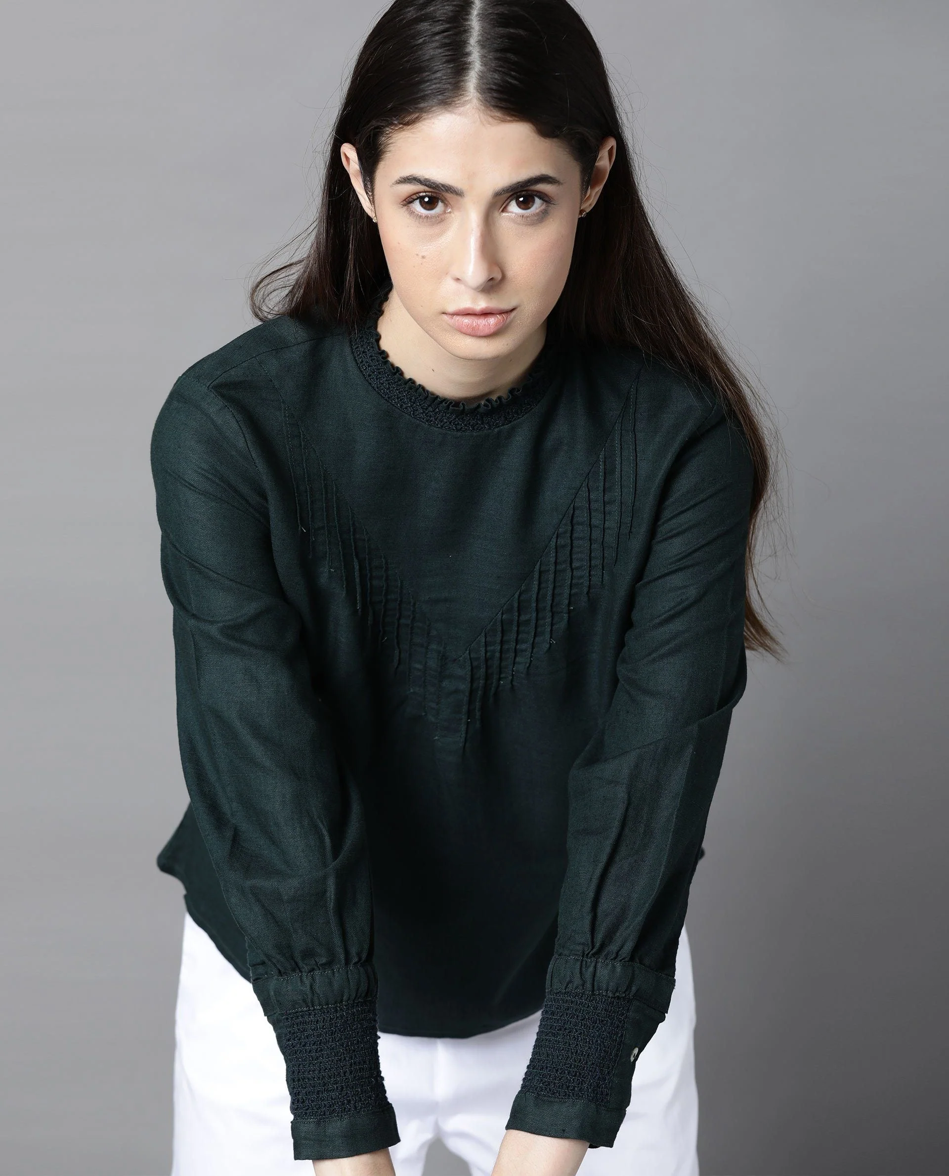 Rareism Women Dandy Green Top Short Sleeves Solid