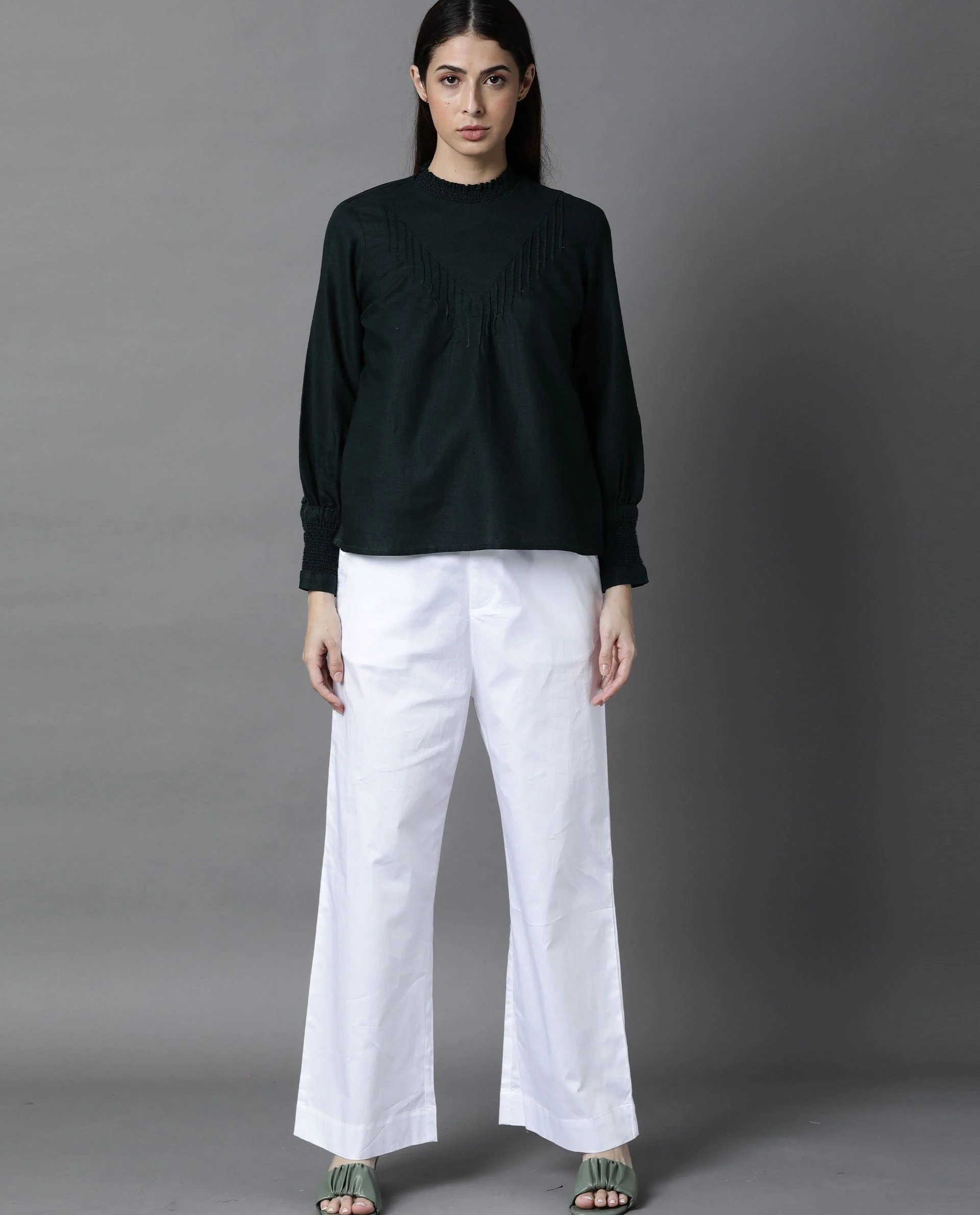 Rareism Women Dandy Green Top Short Sleeves Solid - Image 3