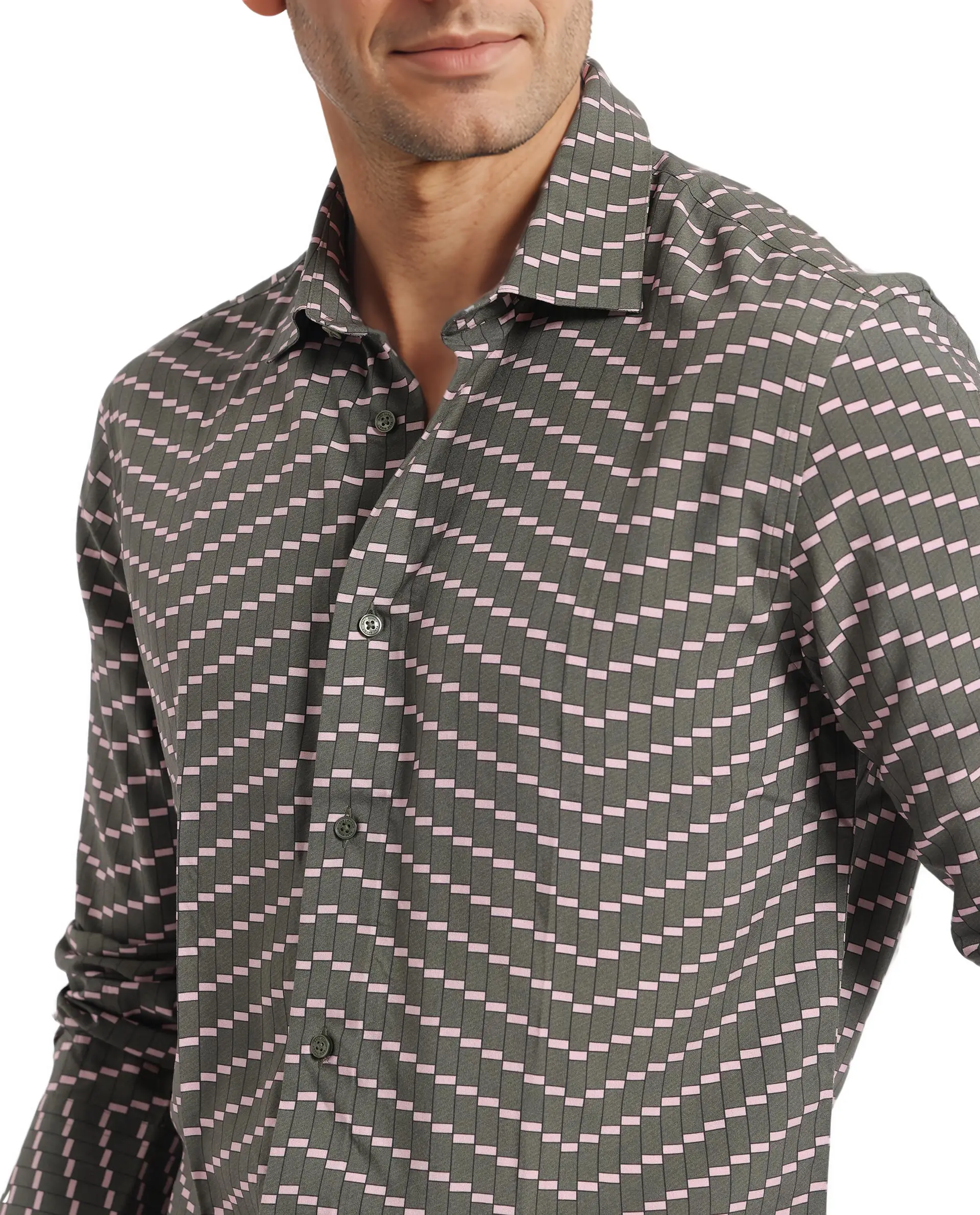 Rare Rabbit Men's Dandy Dark Olive Viscose Printed Regular Fit Full Sleeve Collared Shirt - Image 2