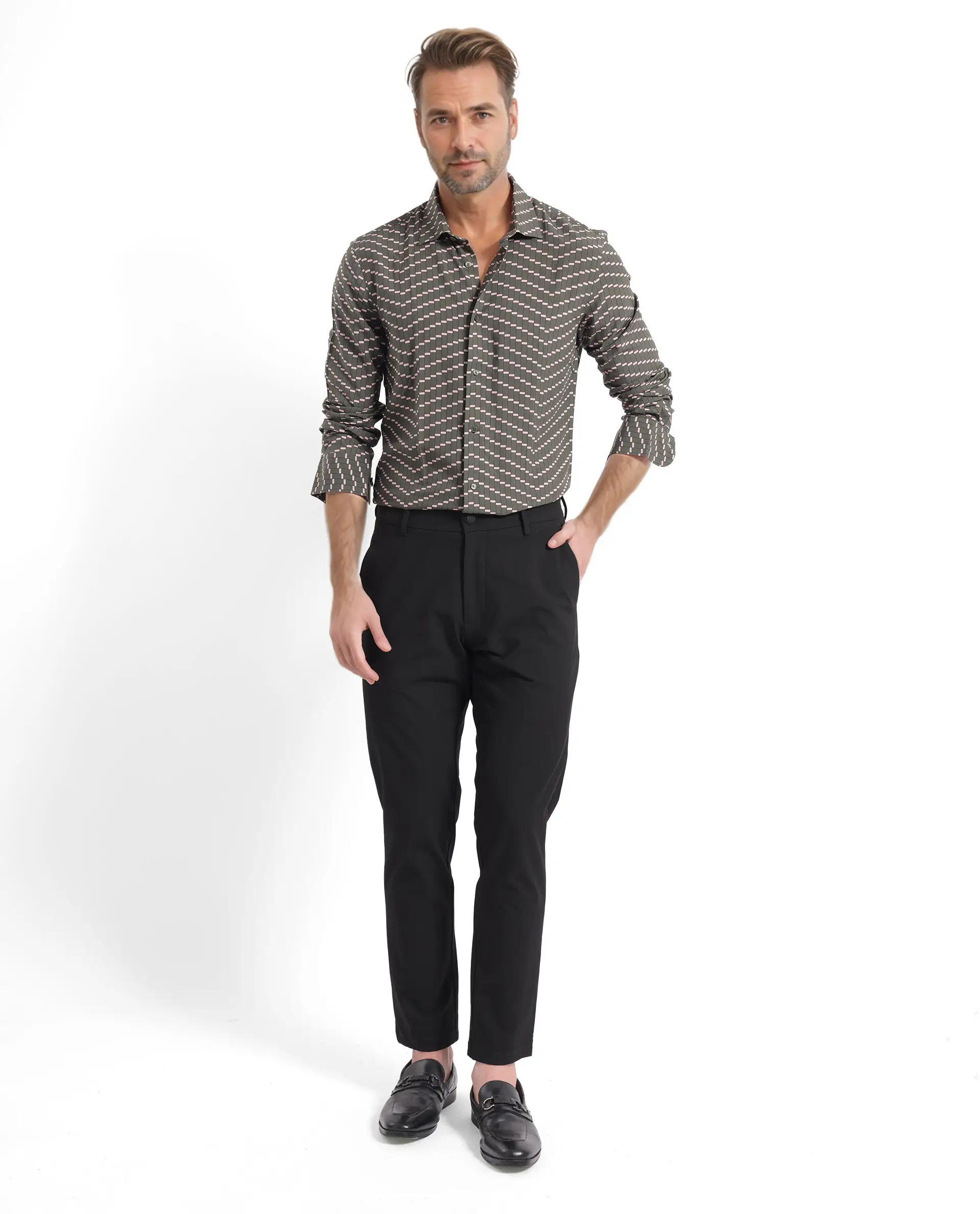 Rare Rabbit Men's Dandy Dark Olive Viscose Printed Regular Fit Full Sleeve Collared Shirt - Image 4