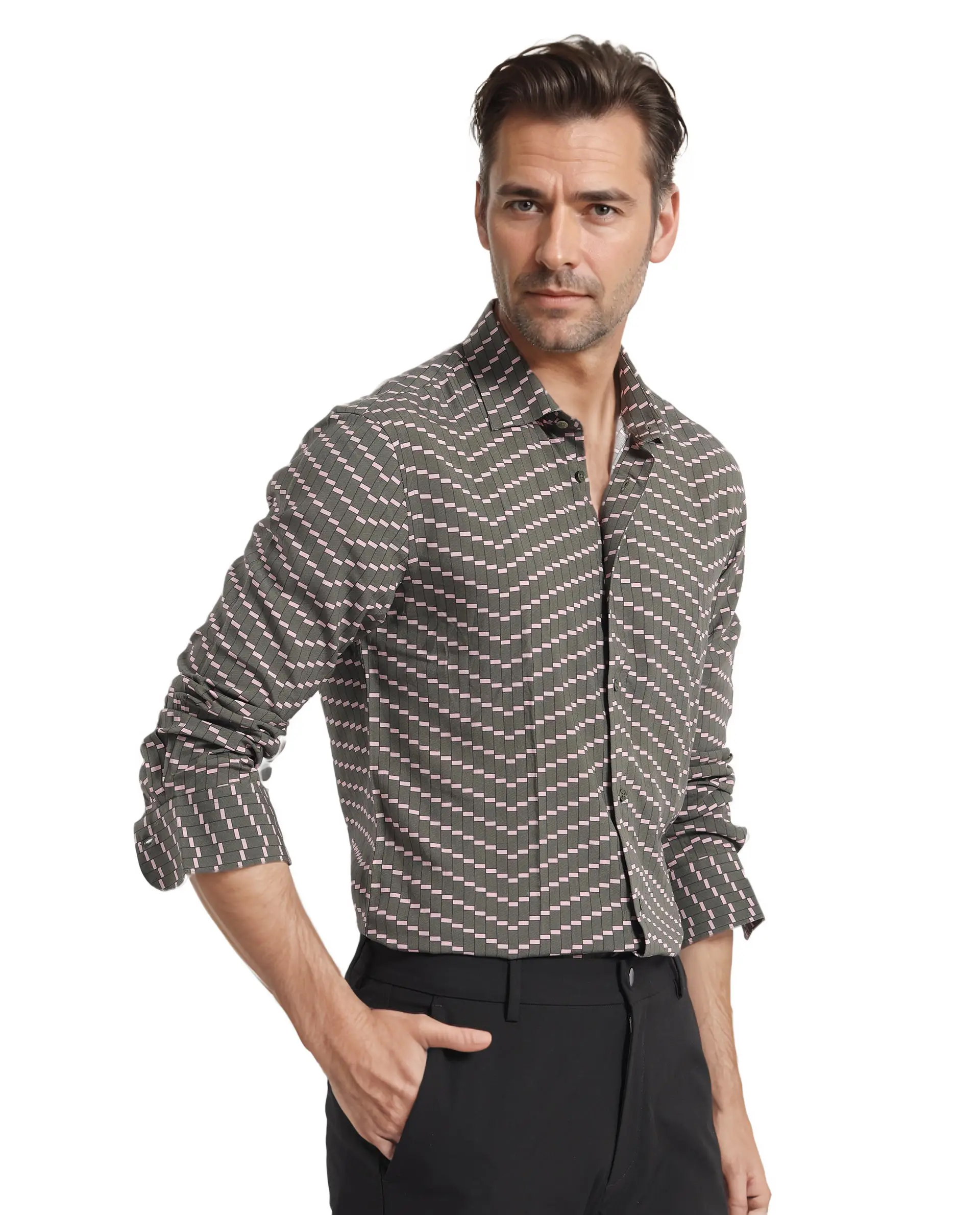 Rare Rabbit Men's Dandy Dark Olive Viscose Printed Regular Fit Full Sleeve Collared Shirt - Image 5