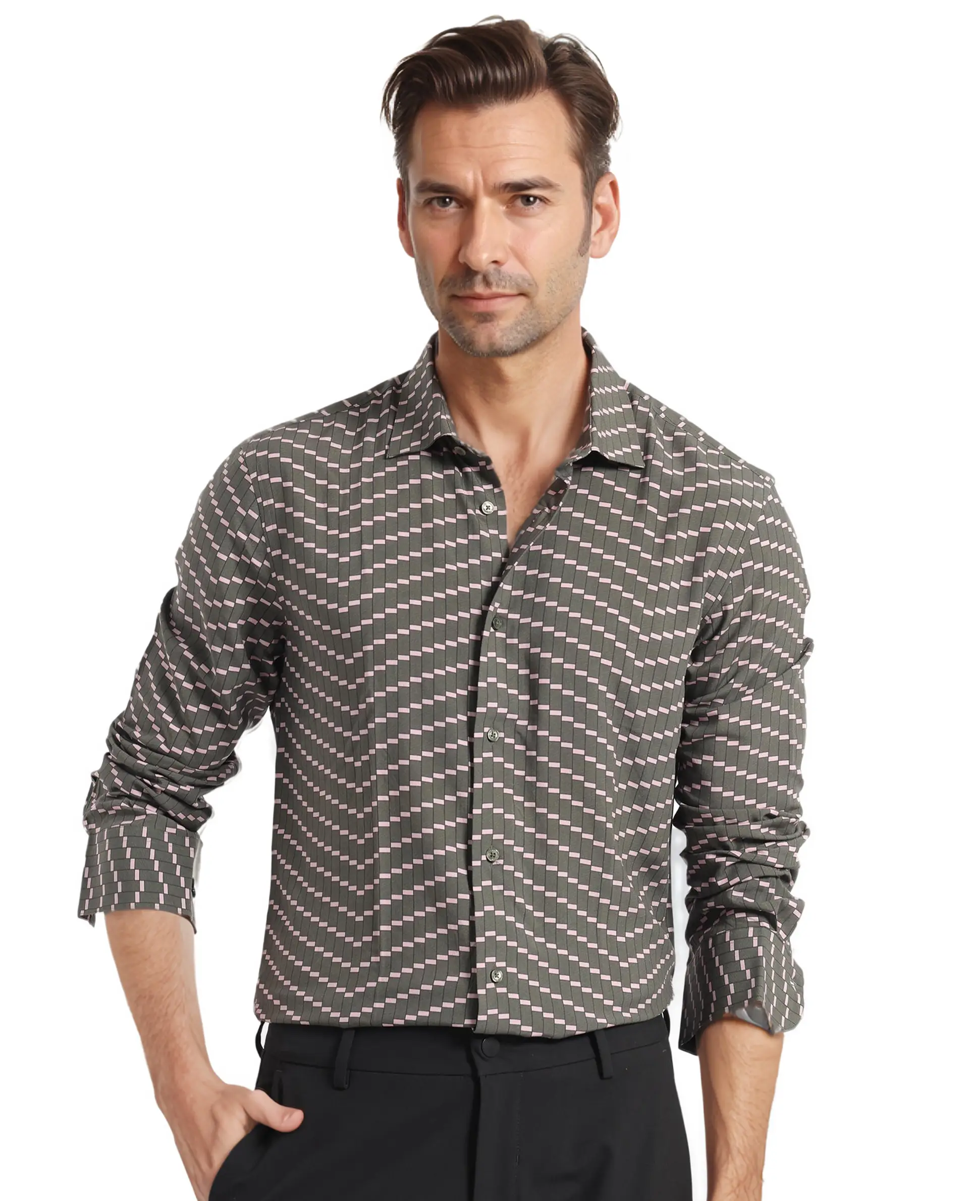 Rare Rabbit Men's Dandy Dark Olive Viscose Printed Regular Fit Full Sleeve Collared Shirt - Image 8