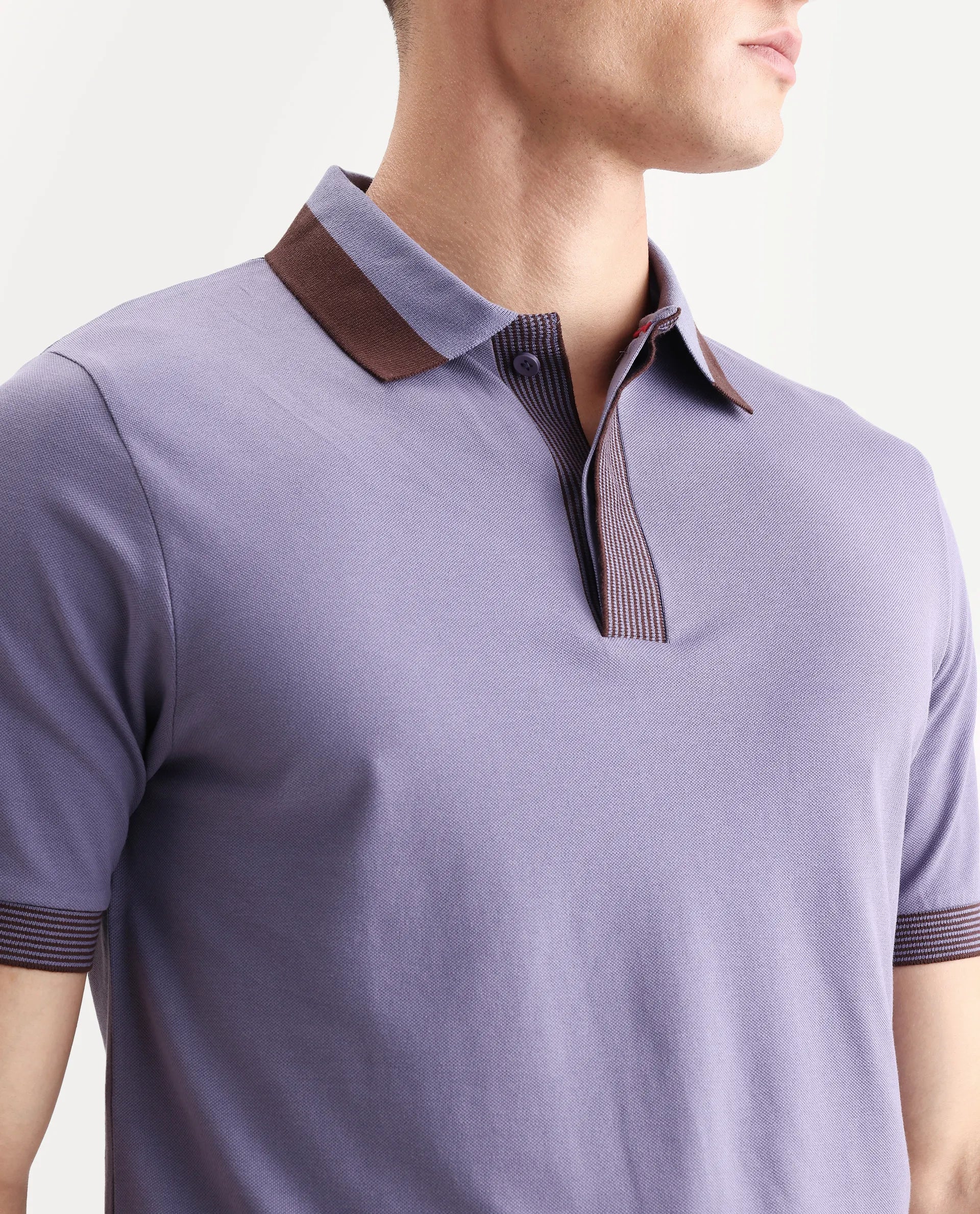 Rare Rabbit Men's Dane Dark Purple Cotton Blend Plain Regular Fit Half Sleeve Polo - Image 3