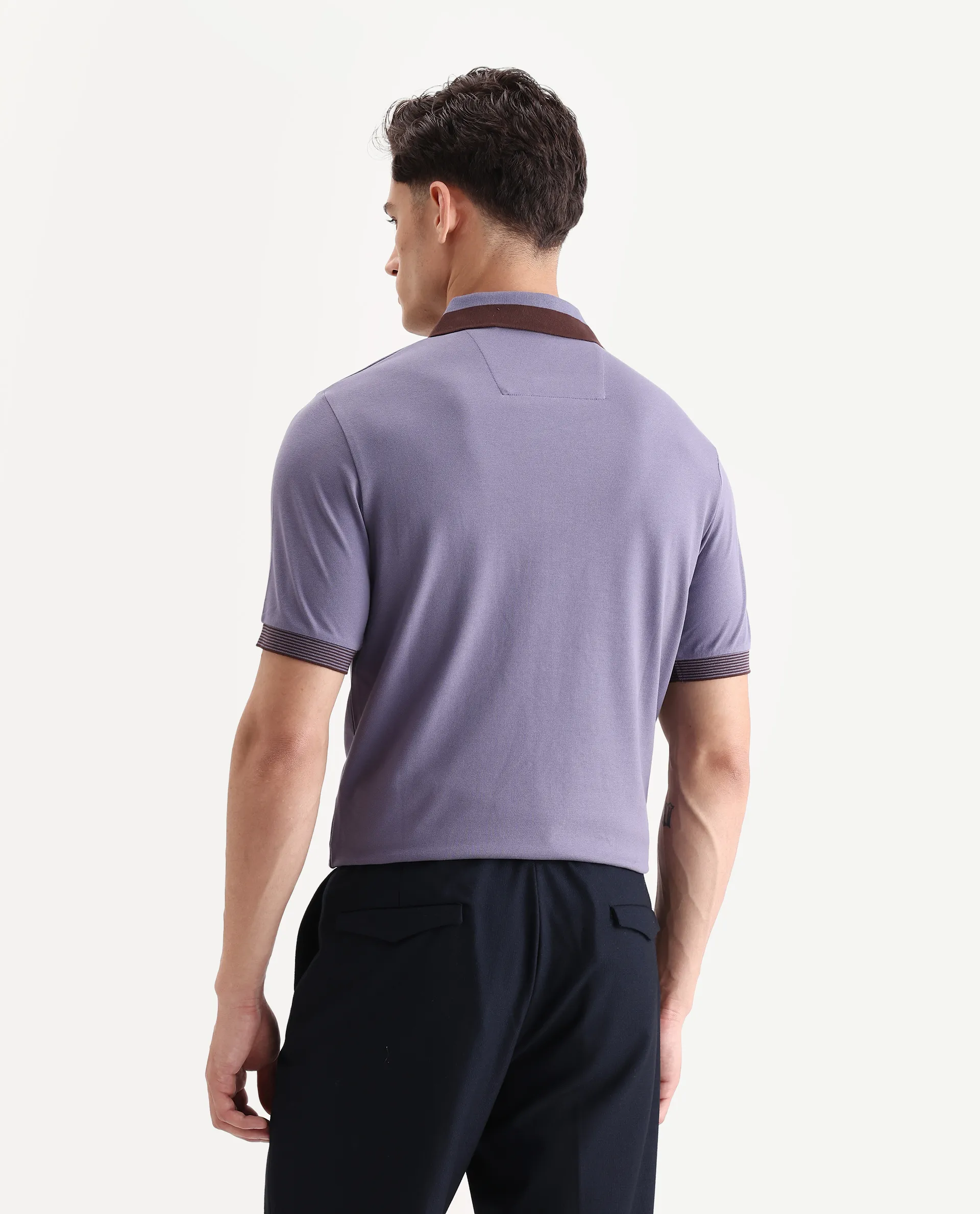 Rare Rabbit Men's Dane Dark Purple Cotton Blend Plain Regular Fit Half Sleeve Polo - Image 7