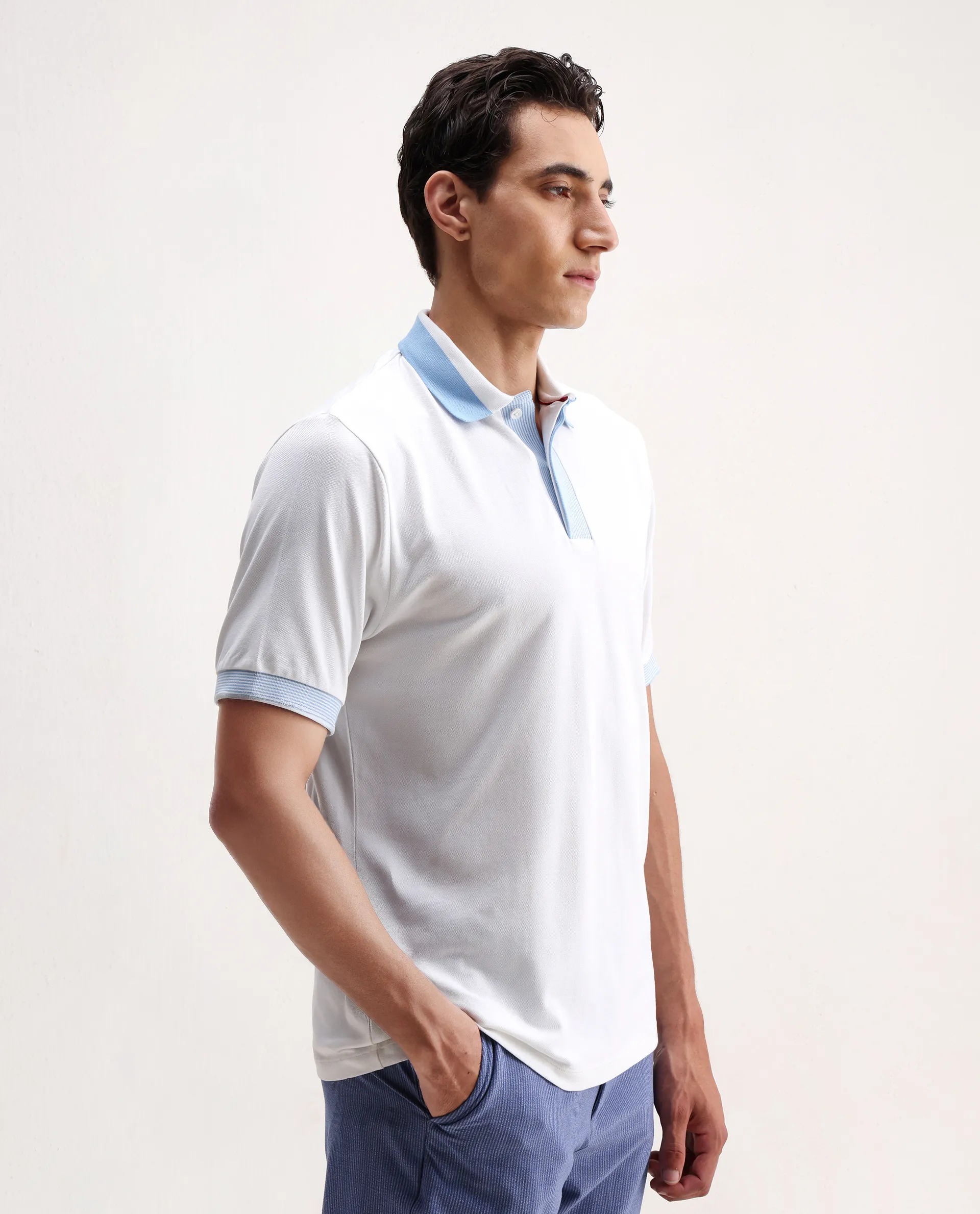Rare Rabbit Men's Dane White Cotton Blend Plain Regular Fit Half Sleeve Polo - Image 6