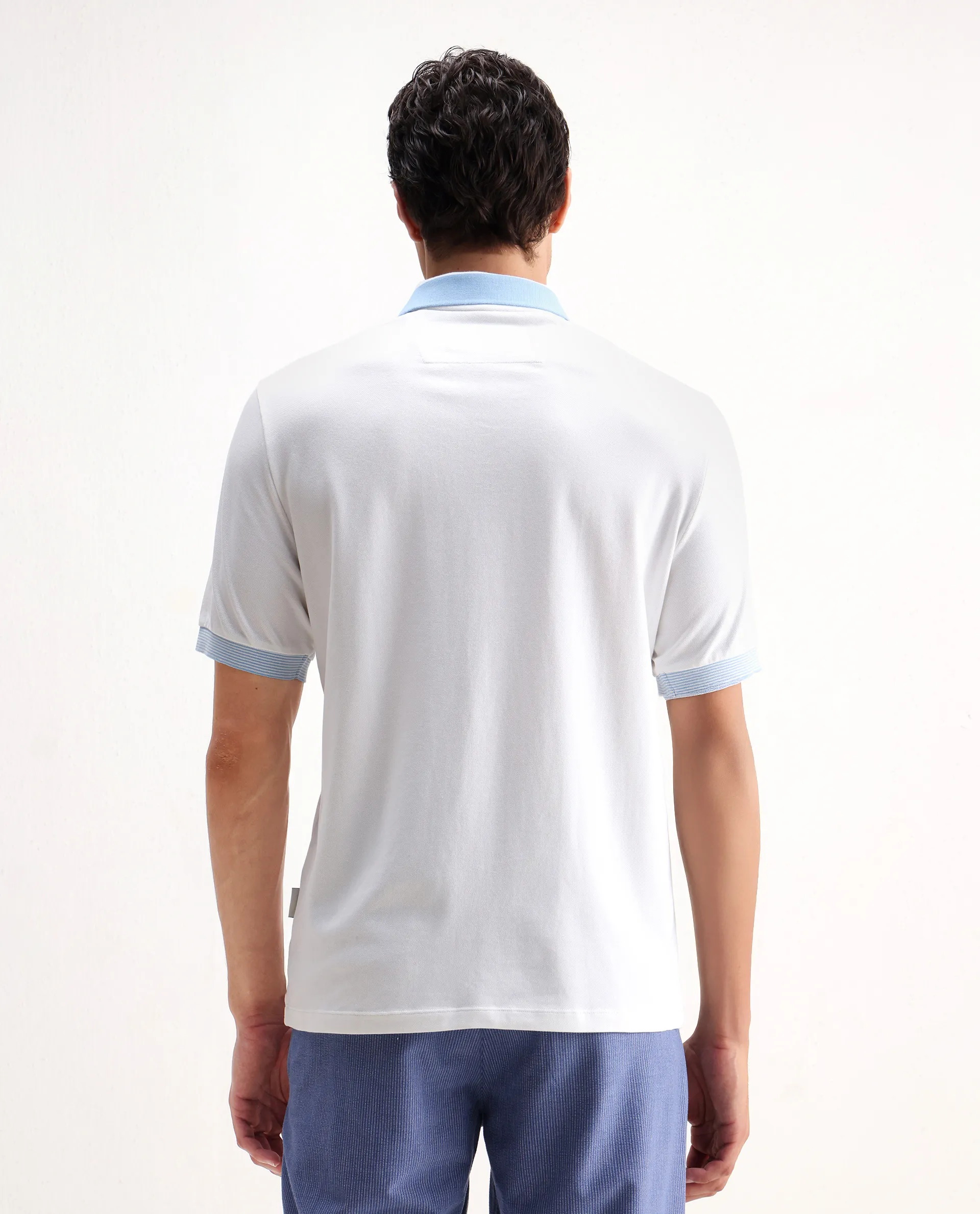 Rare Rabbit Men's Dane White Cotton Blend Plain Regular Fit Half Sleeve Polo - Image 7