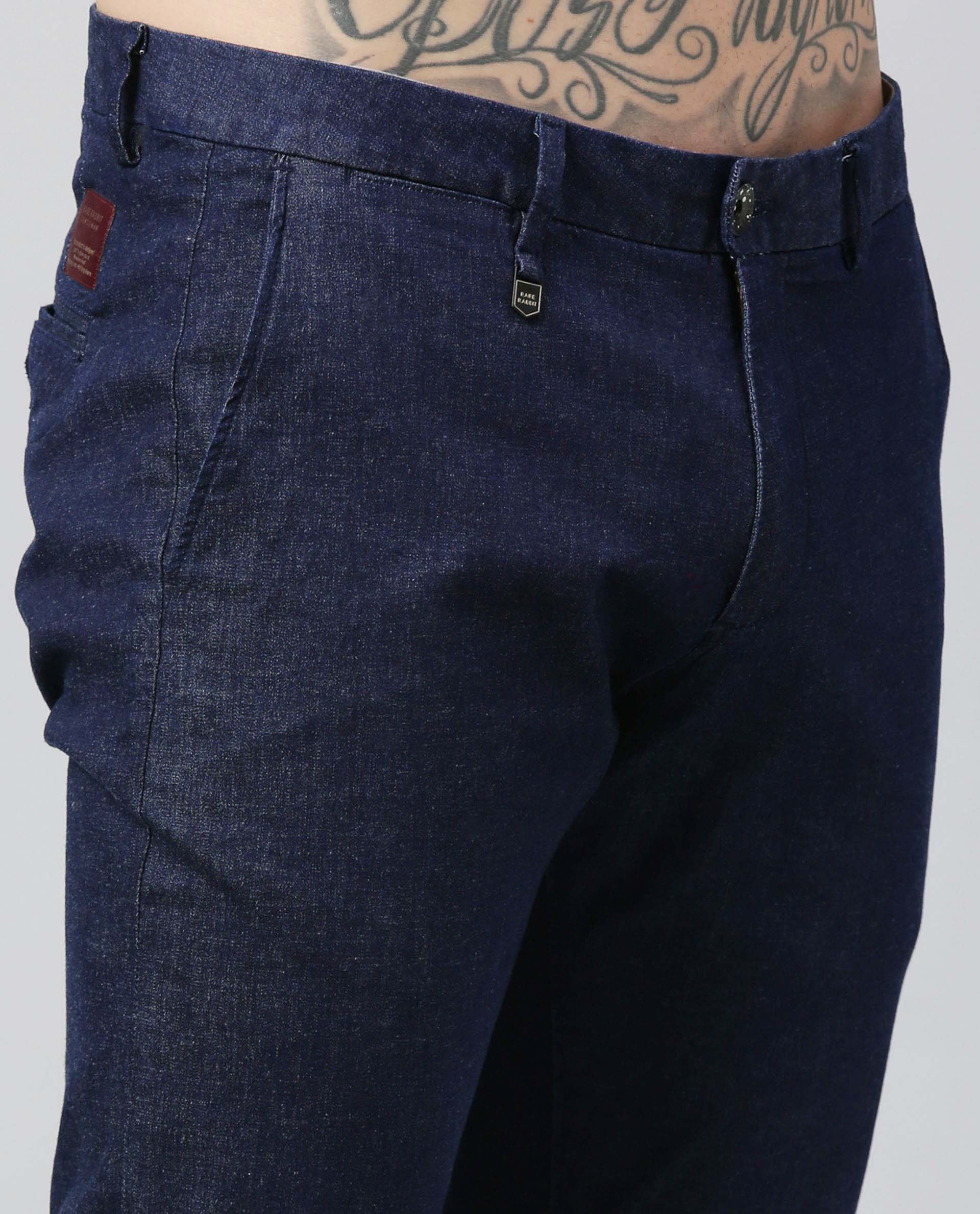 Rare Rabbit Men's Dane Blue Cotton Plain Tapered Fit Trouser - Image 3